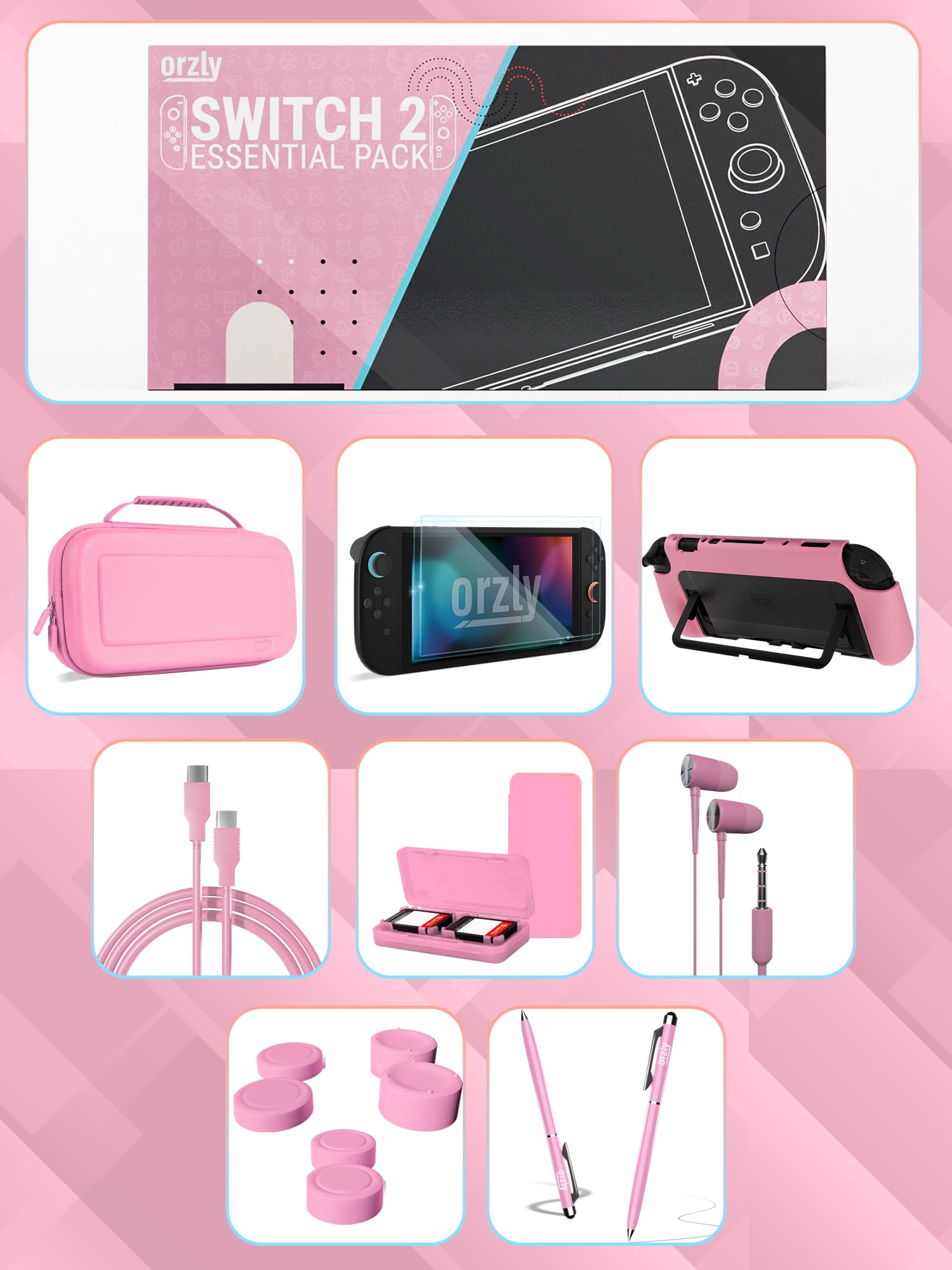 Pack Accessoires Switch 2 – Étui Protection + Protecteurs d’Écran Switch 2 (2025) USB-C Charge Câble Carte Jeux Holder Grip Confort Écouteurs Edition Coffret Cadeau