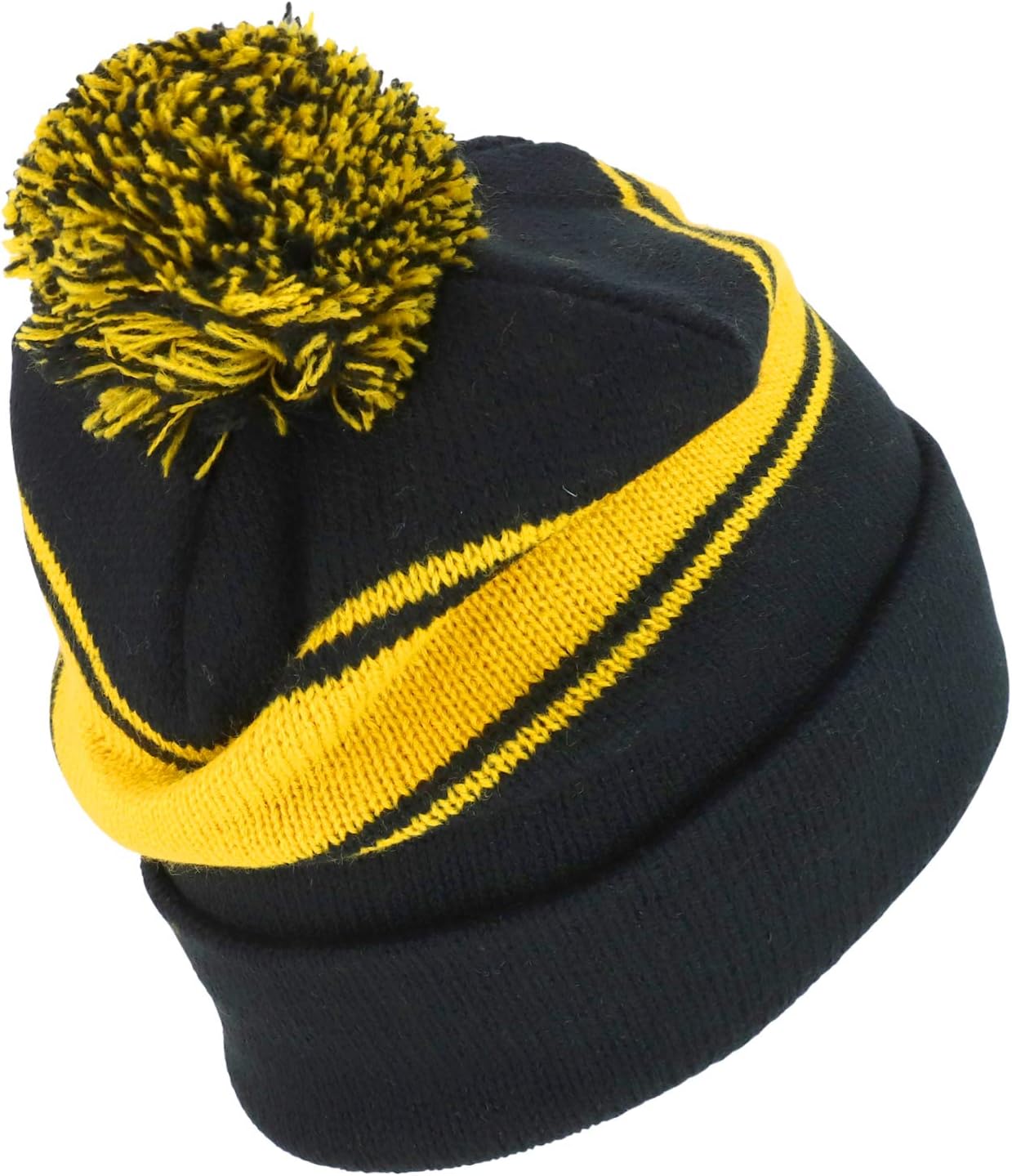 Trendy Apparel Shop Two Tone Pom Striped Winter Cuff Long Beanie Hat - Image 3