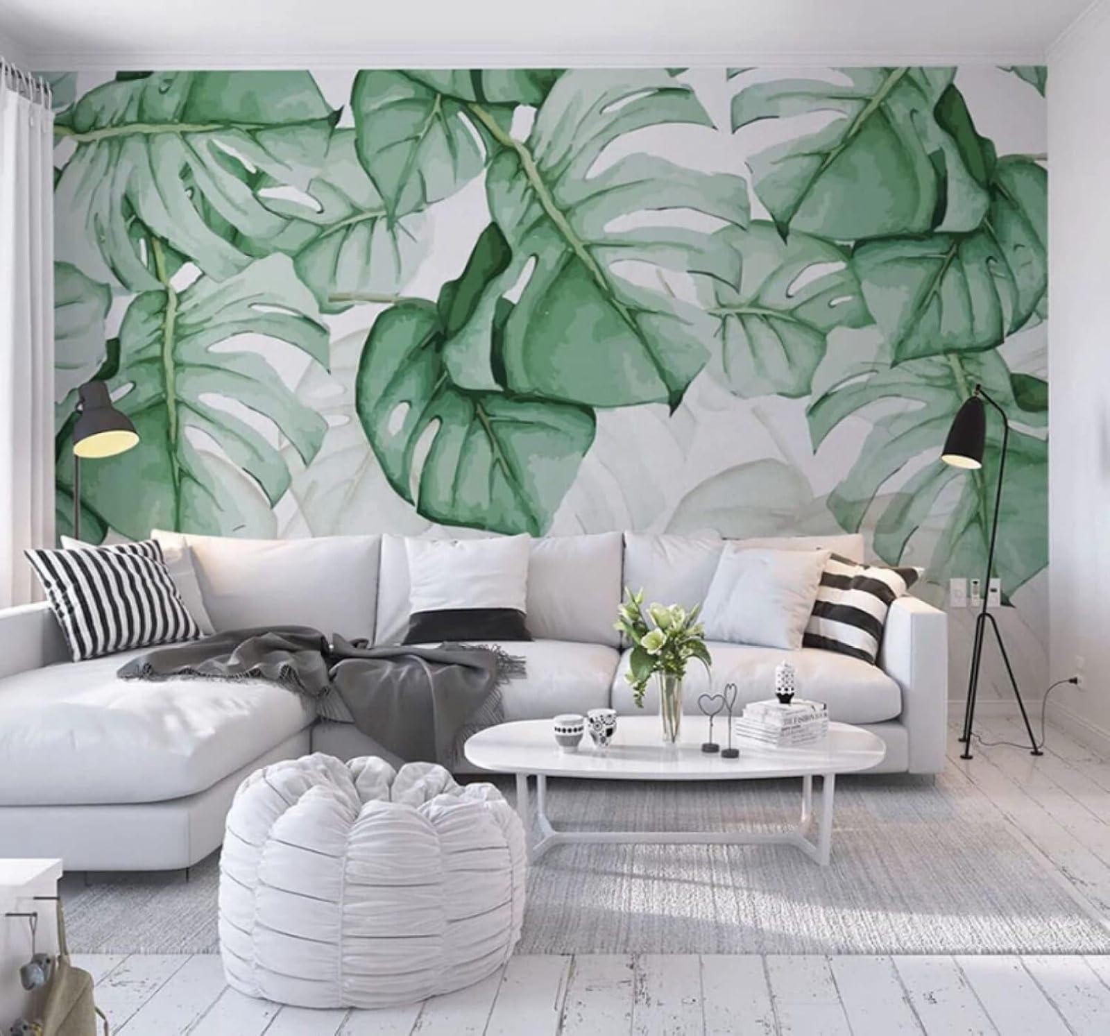 XLMING Fresh Hand Drawn Tropical Plants Green Leaves 3D Wallpaper Luxury Home Dining Decor Paste Sofa Living Room The Wall for Bedroom Mural-250cm×170cm