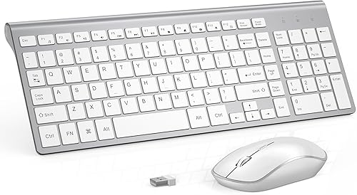 J JOYACCESS Teclado de mouse inalámbrico, combo inalámbrico de 2.4 G con teclado numérico, clics silenciosos y duraderos para