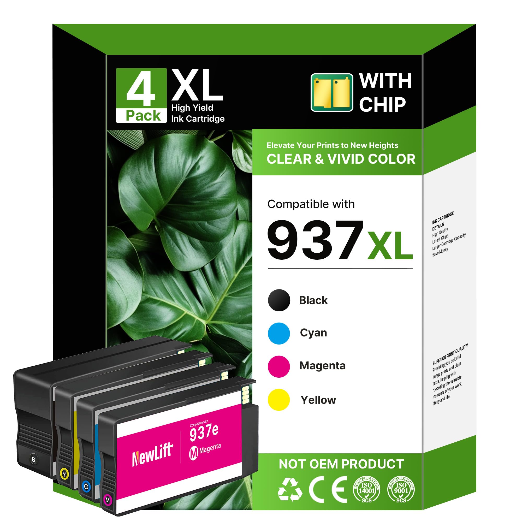 937XL Multipack 937 XL Patronen mit Chip Kompatibel für HP 937 Druckerpatronen Multipack XL 937e für HP OfficeJet Pro 9130b 9120b 9110b 9117b 9122 9123 9130 9132 9133 9720 9730 9120r(4-Pack)