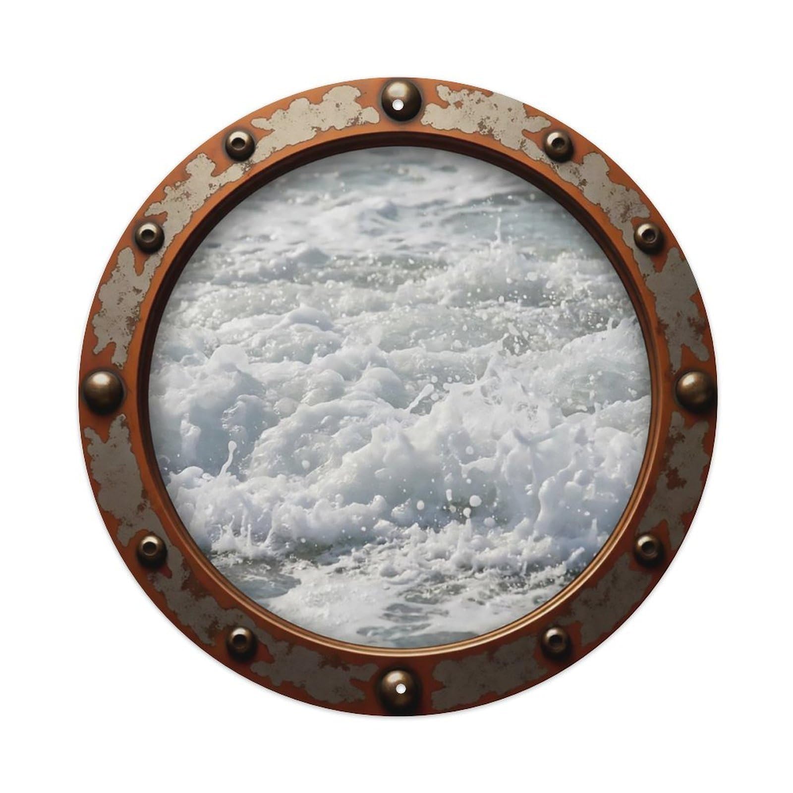 Vintage Porthole Frothy Wave Foam View Metal Tin Sign