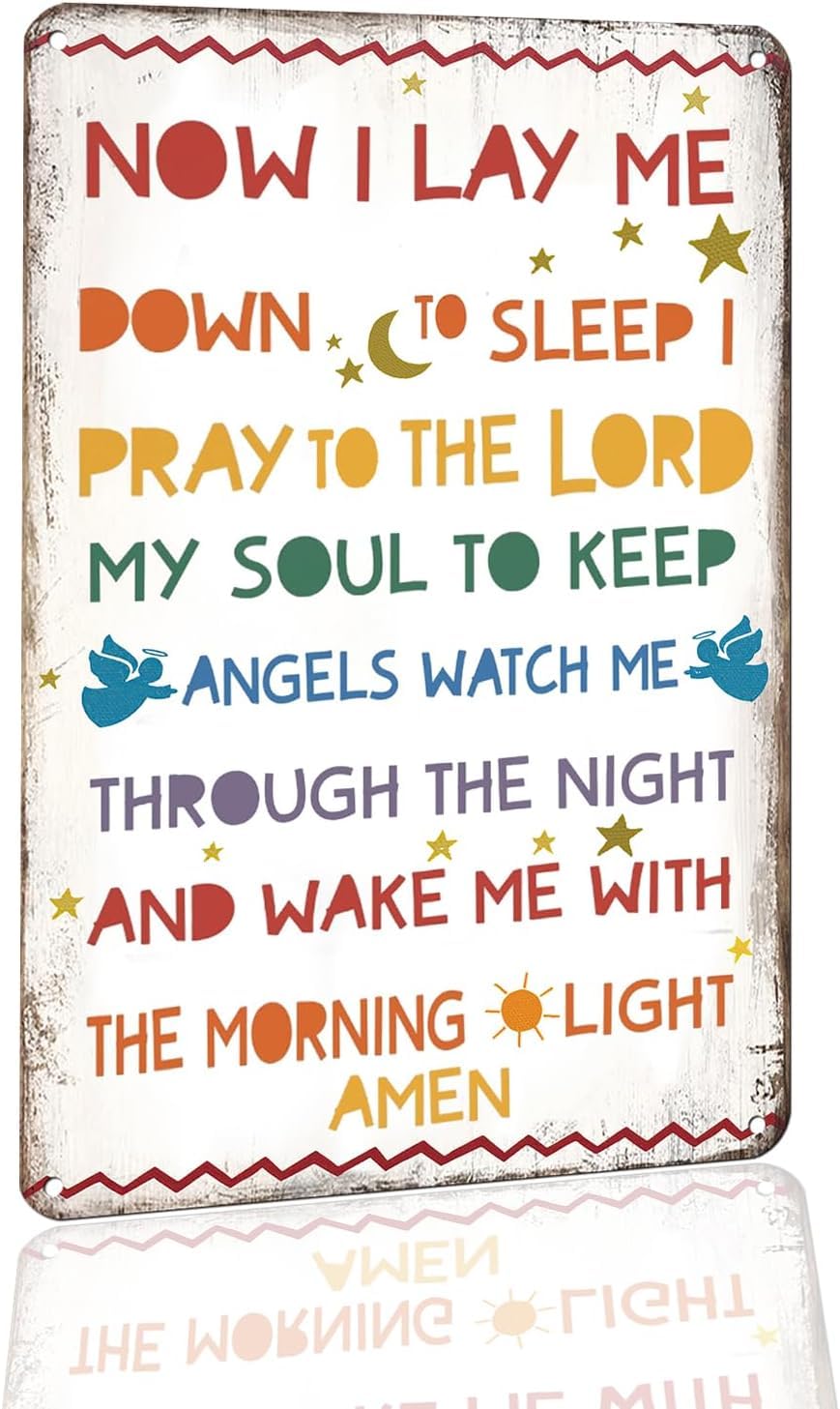 PIVJHF Funny Metal Signs, Now I Lay Me Down to Sleep Prayer,Jesus Christ Bible Verse Wall Art,Christian Wall Decor, Scripture Wall Art 12x8 In
