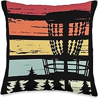 Vista 1 de Disc Golfing Abstract Painting Birdie Stroke Par Disc Retro Sunset Target Golfing - Almohada de 9 agujeros, 16 x 16 pulgadas, multicolor