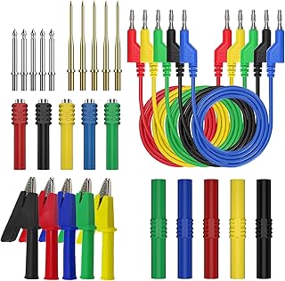 30 Pcs Banana Plug Silicone Test Leads Kit, 4mm Stackable Banana Plug with Threading Probe, Alligator Clips, Probe Holder, Connection Hose ，Automotive Test Leads for Multimeter