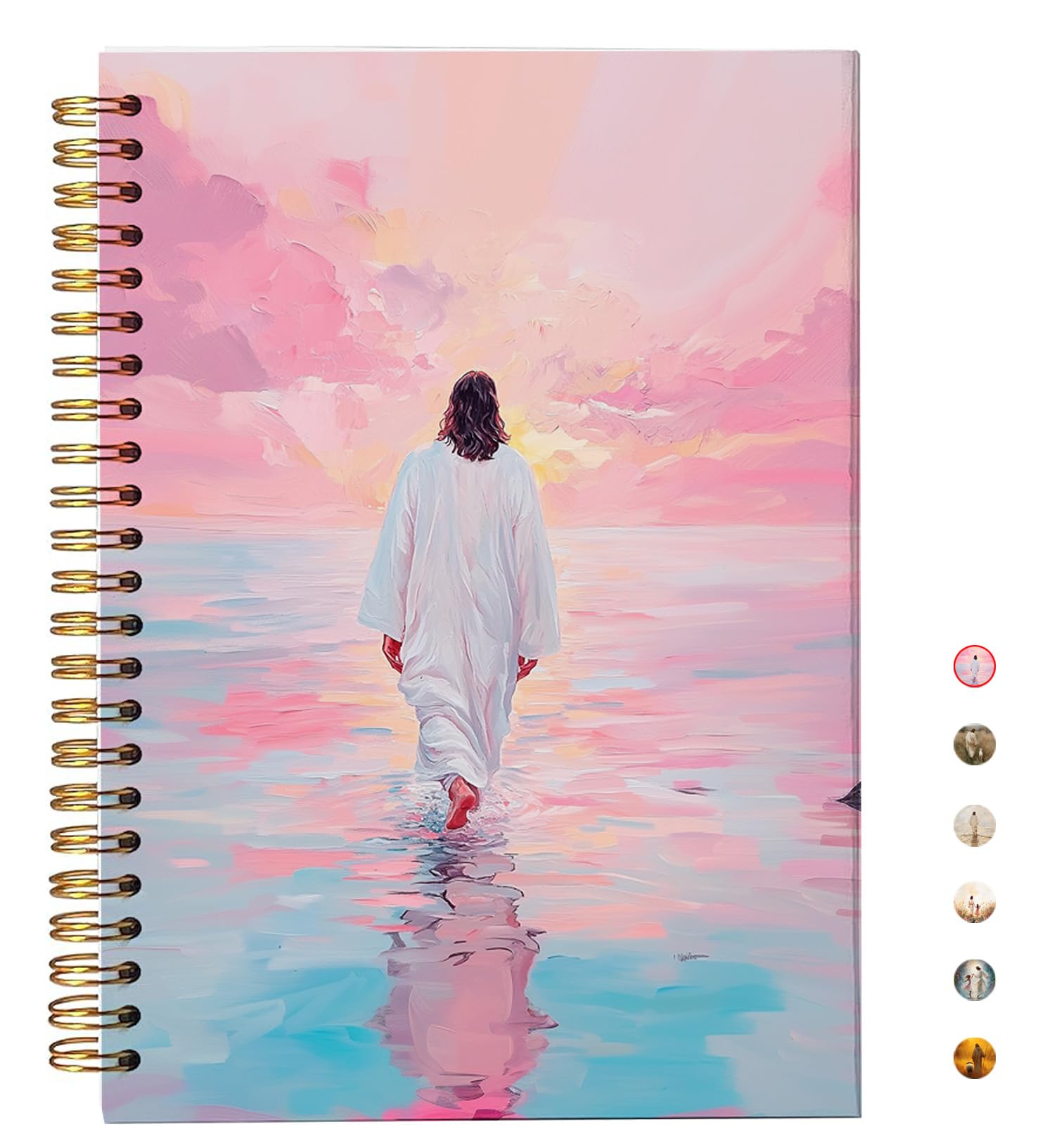 Notatnik spiralny Jezusa Chrystusa, Jezus Chrystus chodzący po wodzie, dziennik notatek kościelnych, "I Will Walk With Christ LDS, dom i biuro, spirala oprawiony 5,5 x 8,3