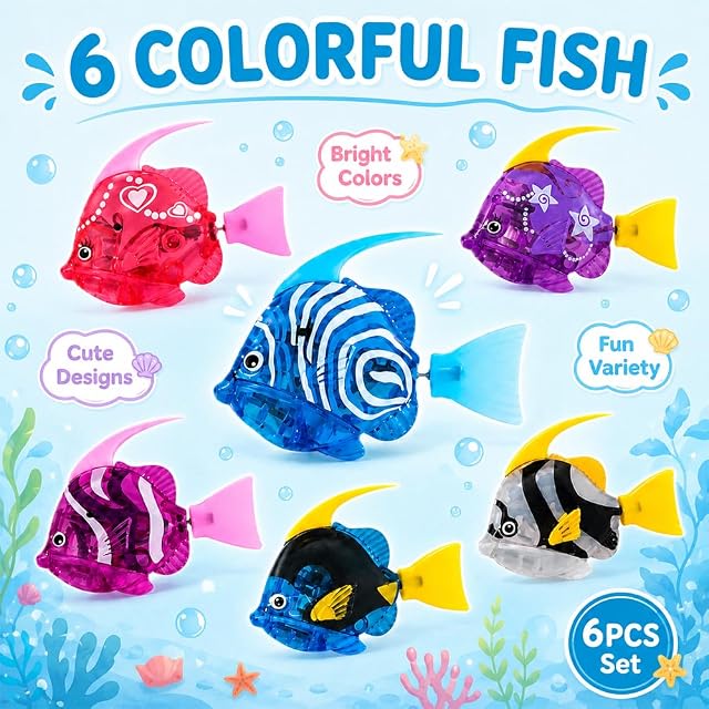 Foto 4 de 7 de Wxeadu 6 Piezas Robo Fish, Peces Robot, Peces Electrónicos para Mascotas, Peces Robo con Luminoso