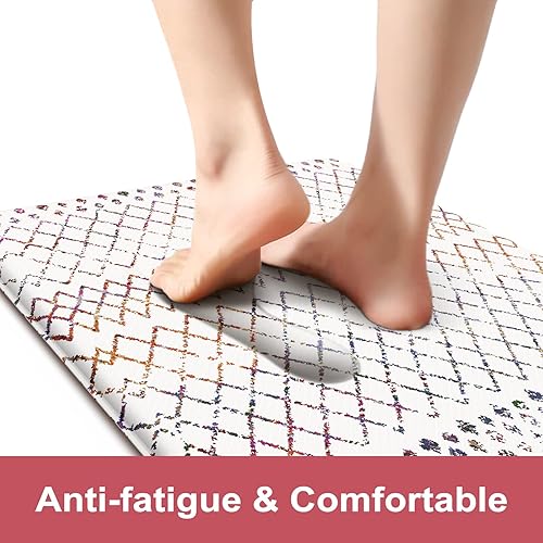 Vista 131 de KIMODE - Juego de 2 tapetes de cocina bohemios, antifatiga, antideslizantes, impermeables, ergonómicos, acolchados, cómodos, para lavandería, Caqui