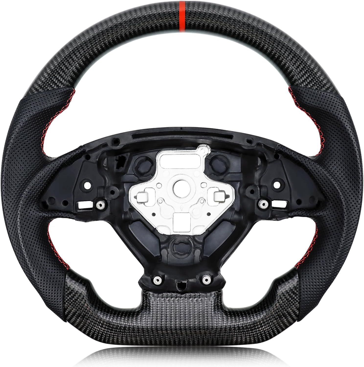 Real Carbon Fiber Steering Wheel For Chevrolet Corvette C7 2014-2019 D-shaped Nappa Perforated Leather Flat-bottom Steering Wheel