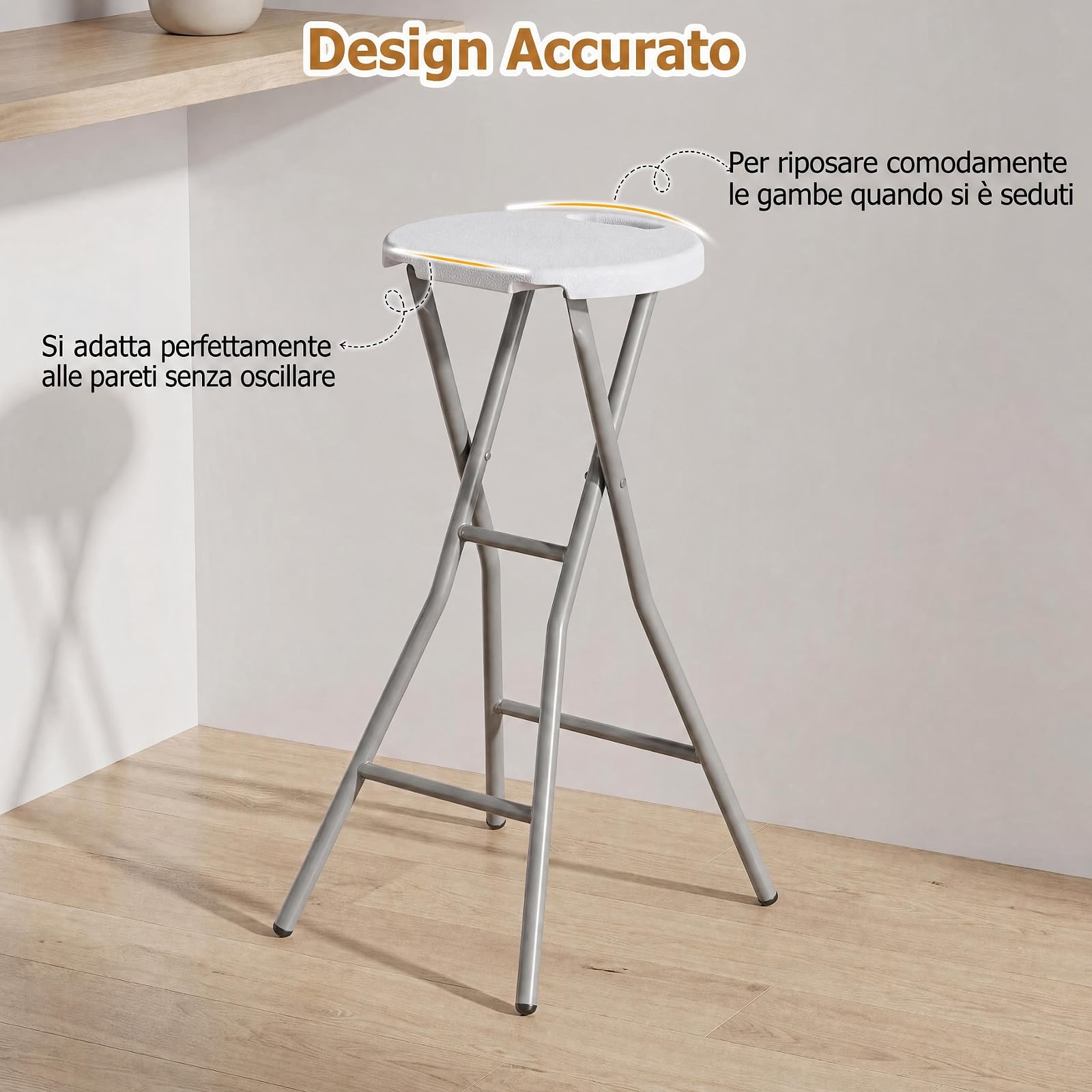 COSTWAY Sgabello Pieghevole da Campeggio in HDPE con Maniglia (Bianco,1) | Sedia Portatile con Gambe in Metallo, Sgabello Rotondo per Interno ed Esterno, per Cucina, Picnic e Pesca, Portata 150 kg