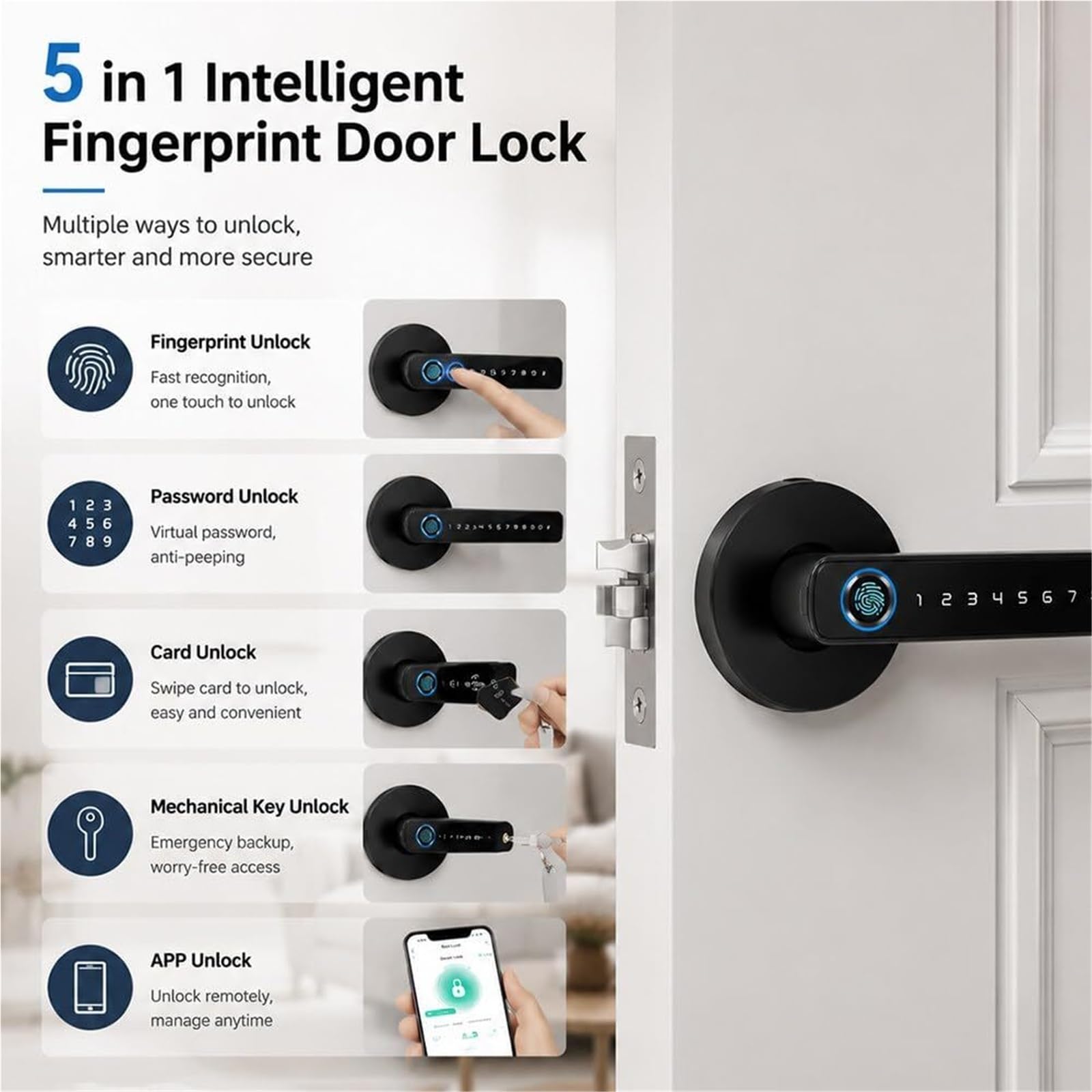 Serrure Connectee 5 en 1 Serrure Empreinte Digitale Inteligente