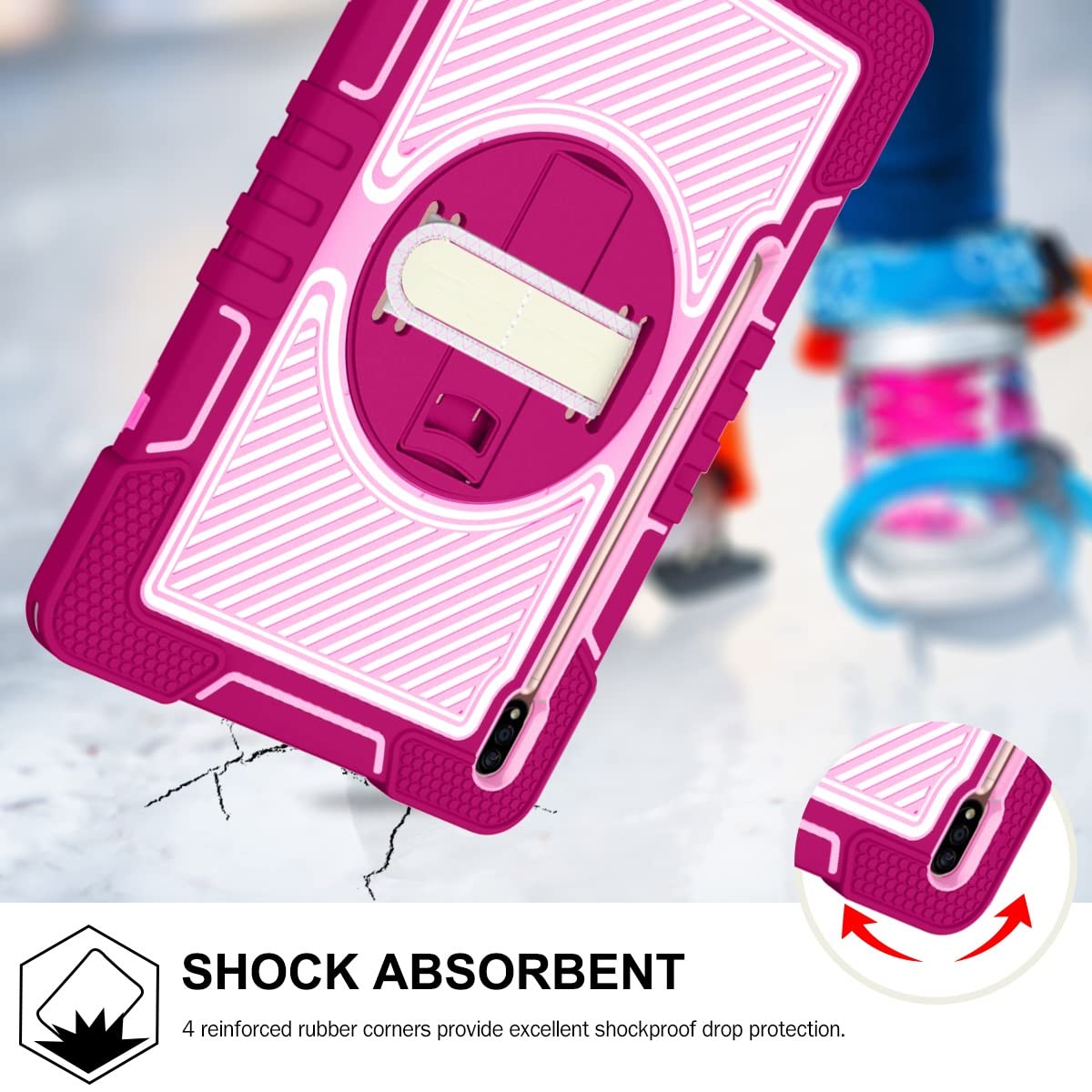 For Samsung Galaxy Tab S8 Plus 12.4 pulgada 2022 / S7 Fe . Pulgada 2021 y TAB 124 '' 2020 Tapa protectora duradera a prueba de golpes Duradera 360 grados Caja soporte giratorio la tableta(Rose Red+Pink)