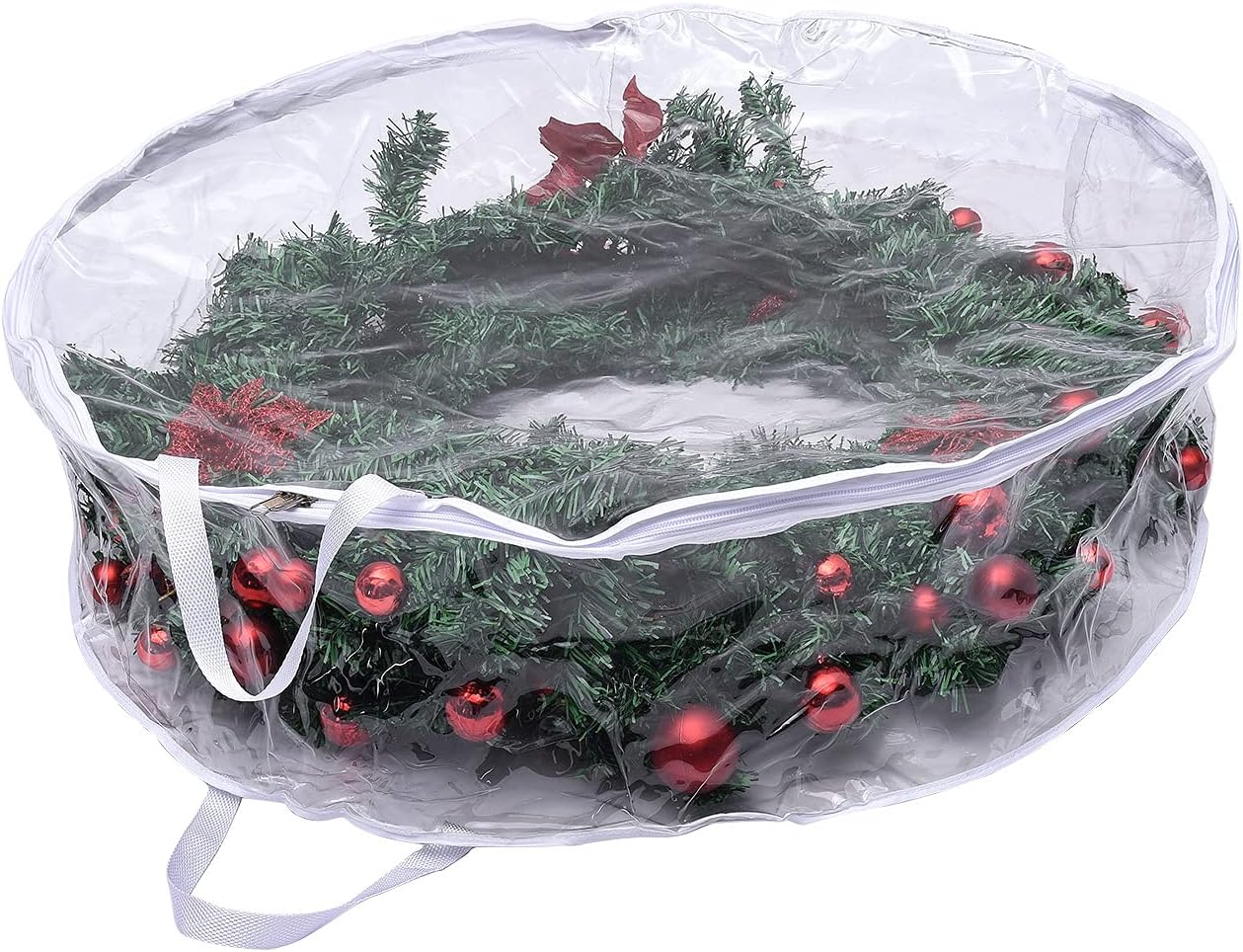 FQQWEE 2/4pcs Clear Christmas Wreath Storage Bag, Christmas Wreath Bag, Christmas Wreath Storage Container, Xmas Wreath Storage Bag with Carry Handles and Zipper(30in-4pcs)