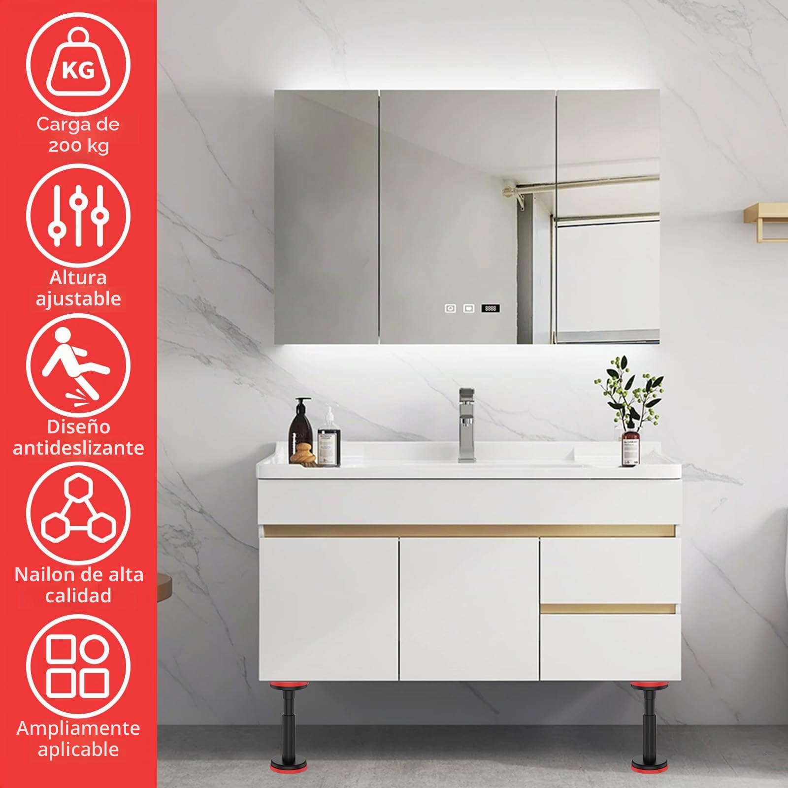 Soportes de altura regulable: soporte telescópico, barra de apoyo ajustable para armario, sofá, lavabo, capacidad de carga de hasta 200 kg, altura ajustable de 18 a 45 cm, soporte de techo para