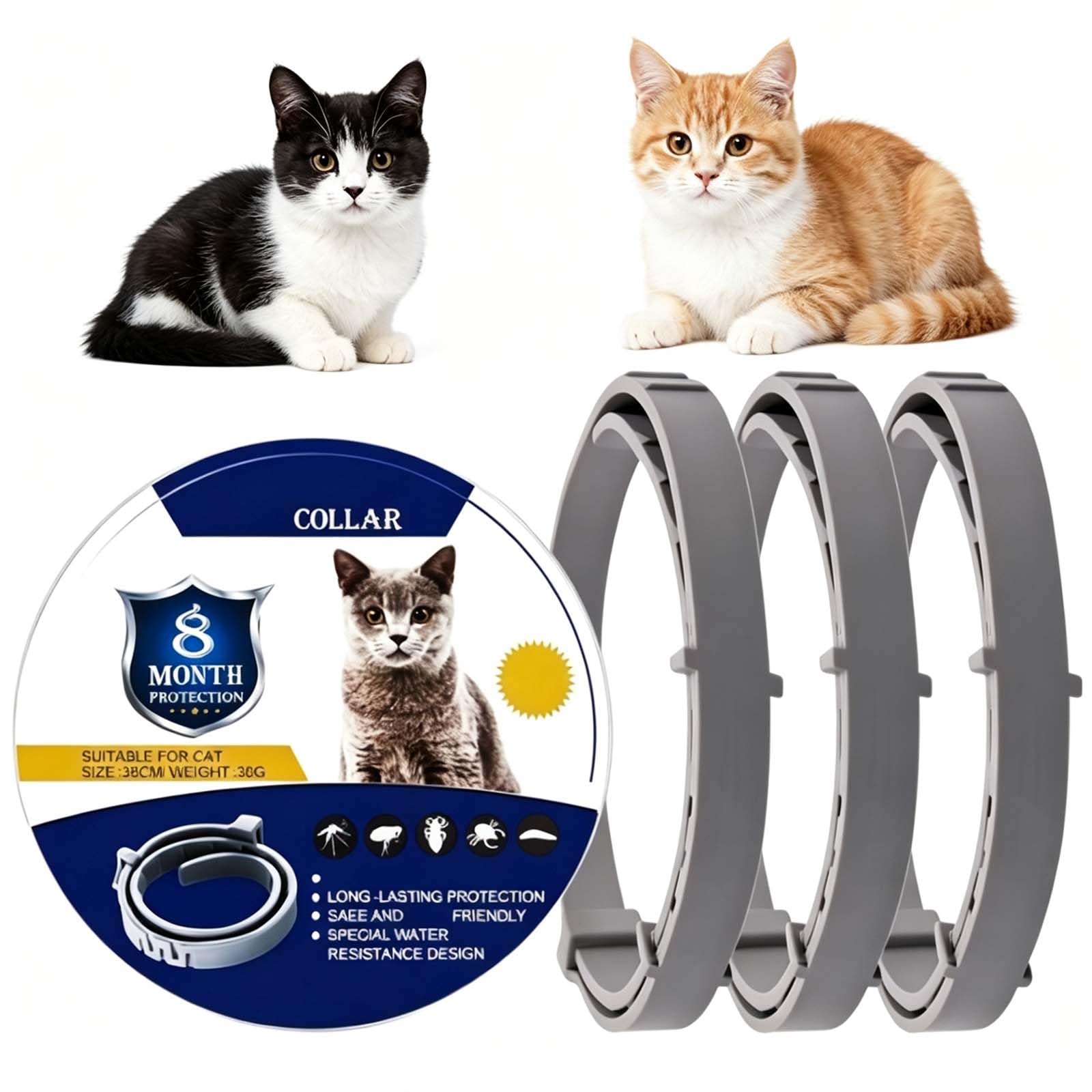 3 Pack Natural Essential Oil Cat Collars, Waterproof Adjustable Protective Kitten Collars