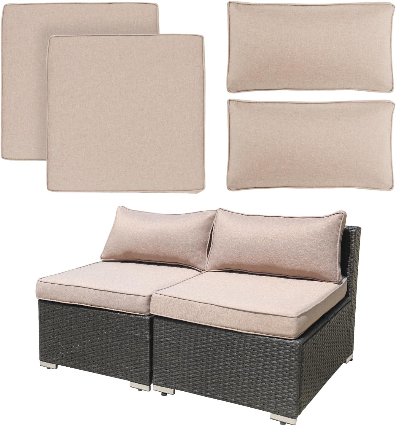 4Pcs Patio Cushion Covers Replacement Outdoor Furniture Couch Waterproof Cover Deep Seating Sofa Chair Cushion Set Covers Slipcovers Washable with Zipper Only Cover (Brown, 25x25x3.15)
