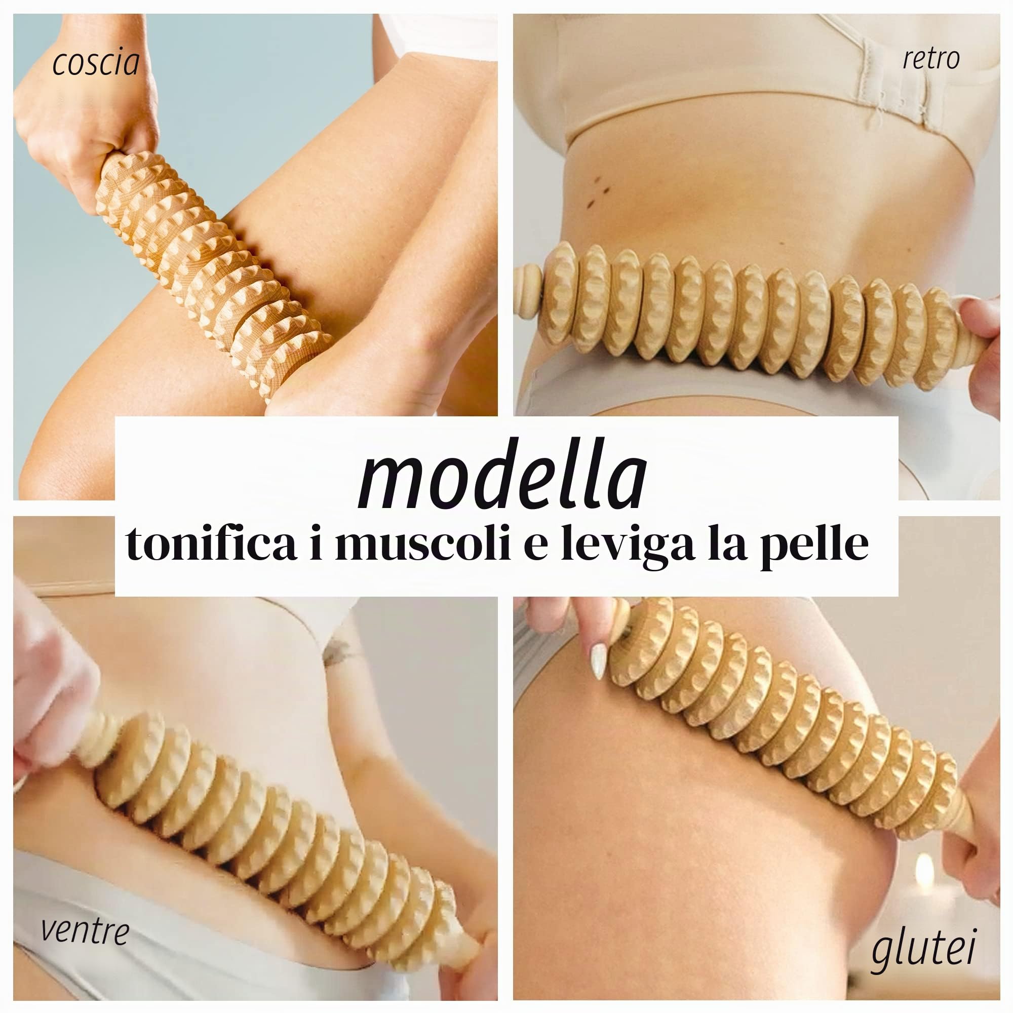 Tuuli Accessories Anti Cellulite Rullo Massaggiatore Massaggio Anticellulite Maderoterapia Legno 40 cm