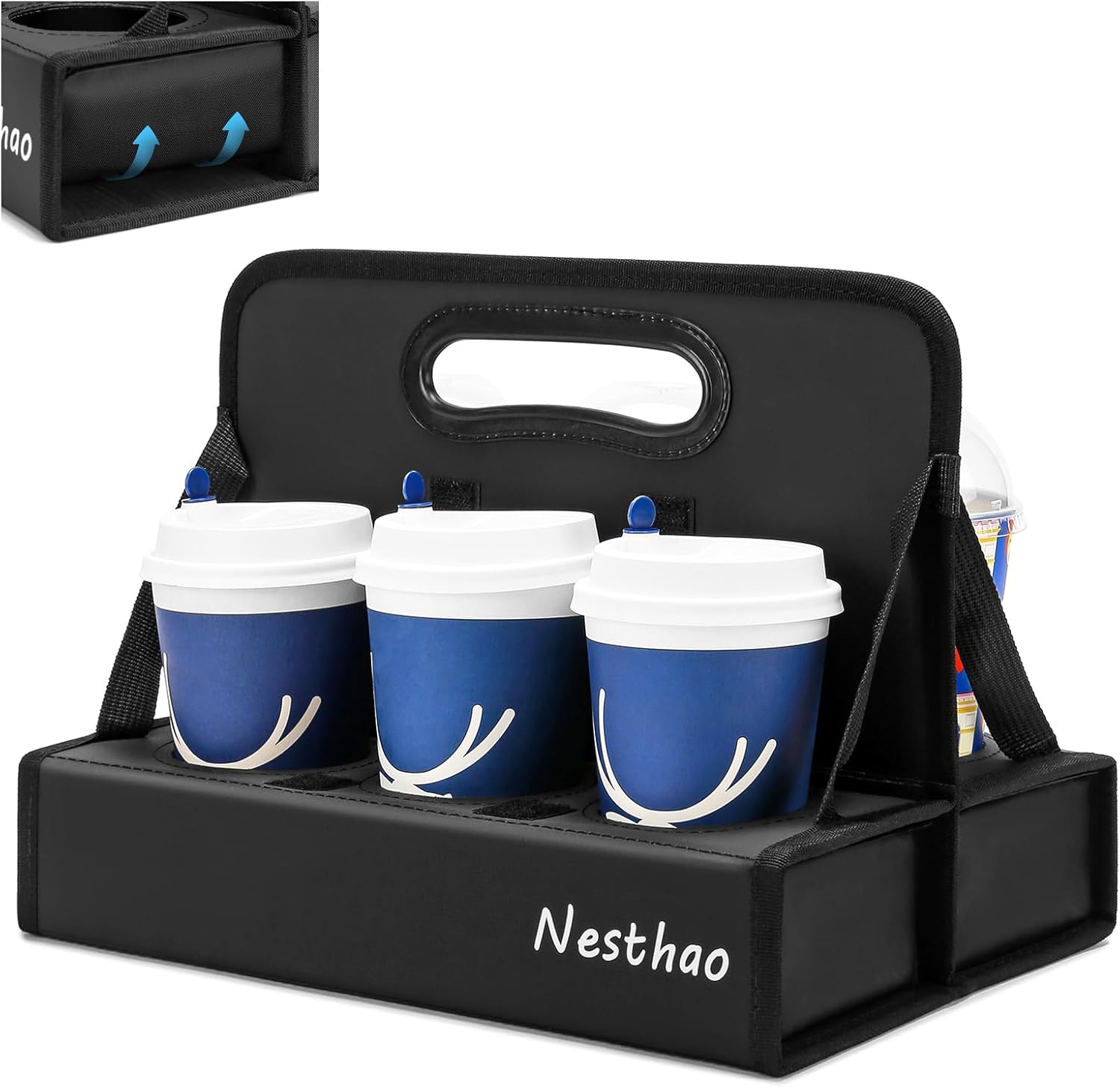 Portable Drink Carrier with Handle, Upgraded 6-Cup Reusable Drink Holder,Drink Delivery Carrier for Take-Out Coffee/Soft Drinks, Food Delivery/Delivery Drivers,Collapsible