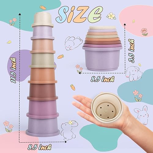 Miniatura 9 de SKYWHALE 8 tazas apilables para conejos, juguetes apilables de conejo, de plástico natural de caña de azúcar para anidar mascotas, chinchilla,