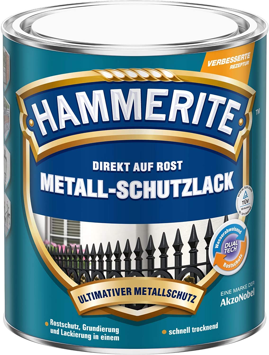 HAMMERITE METALLSCHUTZLACK MATT ANTHRAZITGRAU 2,5L & M7 Flachpinsel-Set 15-teilig, Breite 1 Zoll-5 Stück, Breite 1,5 Zoll-5 Stück
