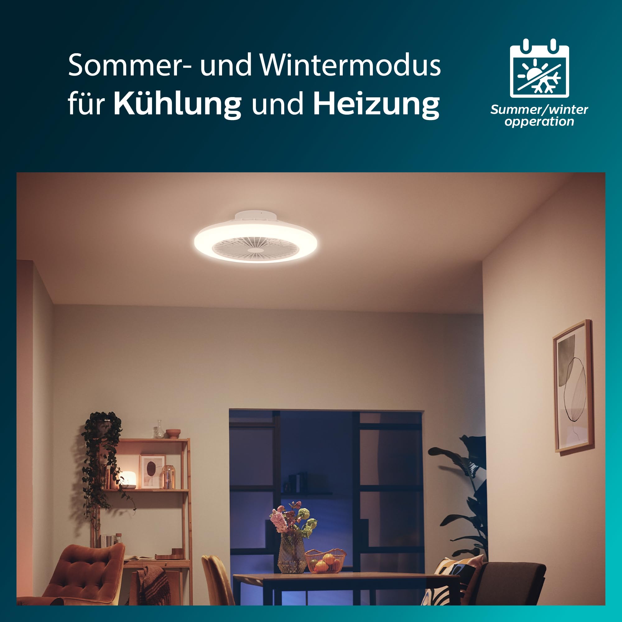 PHILIPS Amigo Deckenventilator LED Deckenleuchte 25W+60W Durchmesser 58cm rund Fernbedienung weiß