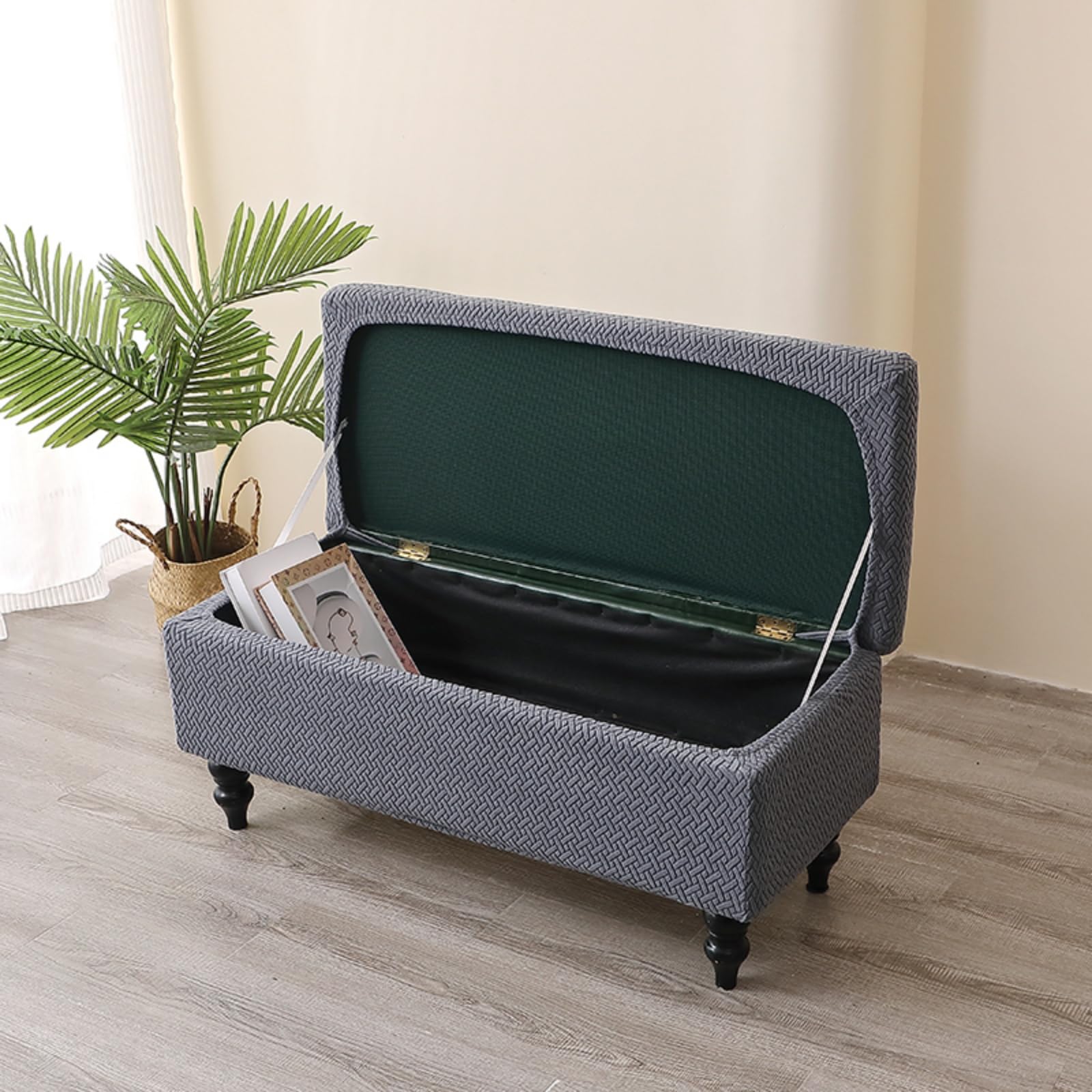 Fodera For Ottomano Elasticizzata Rettangolare Morbida Elastica Copri Panca Portaoggetti Pieghevole Poggiapiedi Lavabile Protezione For Mobili For Sgabello Rimovibile Fodere Pouf(Dark Gray,80-110cm)