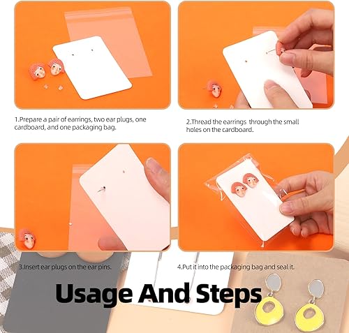 Miniatura 5 de Tanstic Juego de 300 tarjetas de aretes con parte trasera de aretes y bolsas autosellantes, soporte para tarjetas de aretes de 2.36 x 3.54 pulgadas,