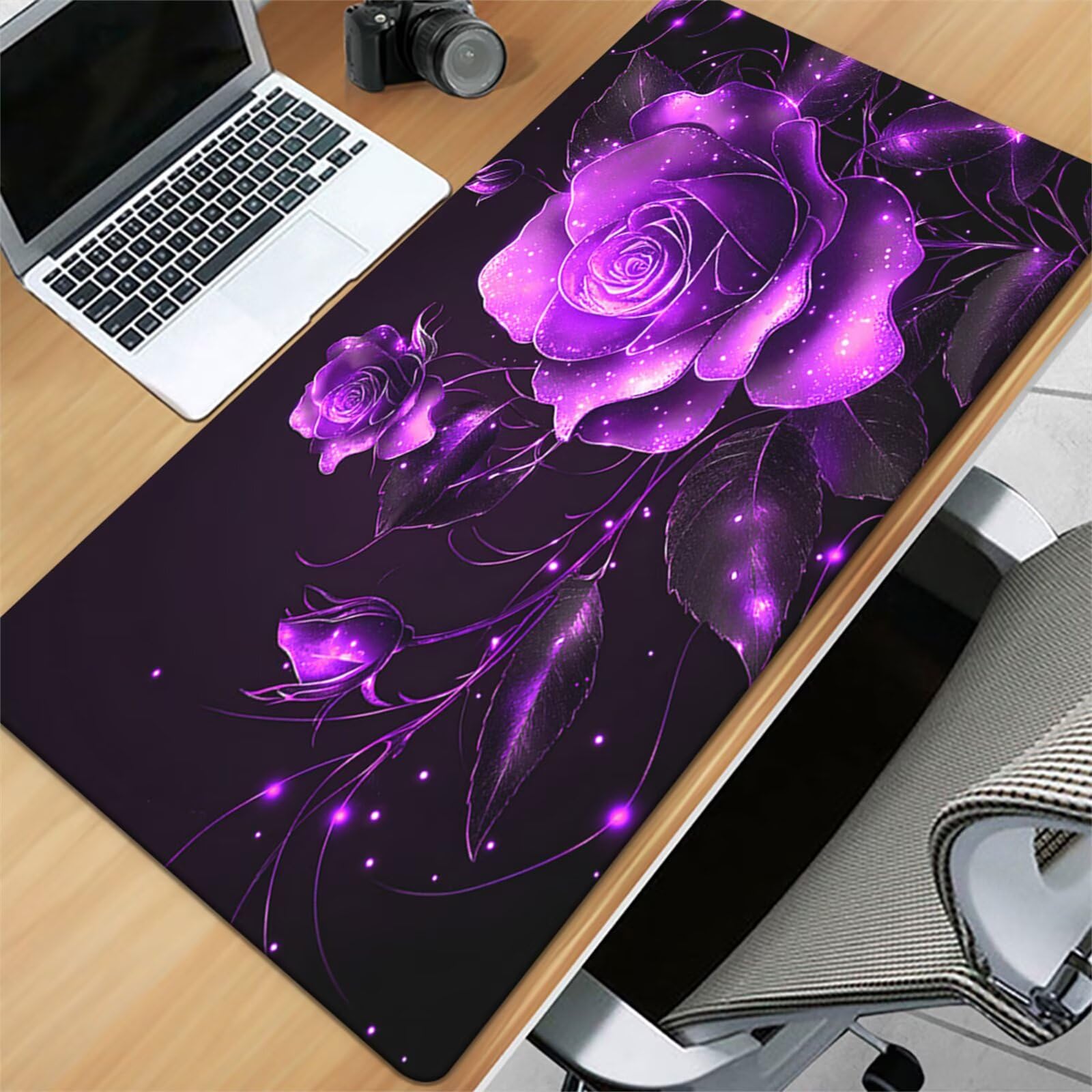 Alfombrilla de Ratón XXL 1000x500x2mm, Alfombrilla de Escritorio Grande Rosa Púrpura, Mouse Pad Gaming Antideslizante con Bordes Cosidos para Teclado, PC y Oficina