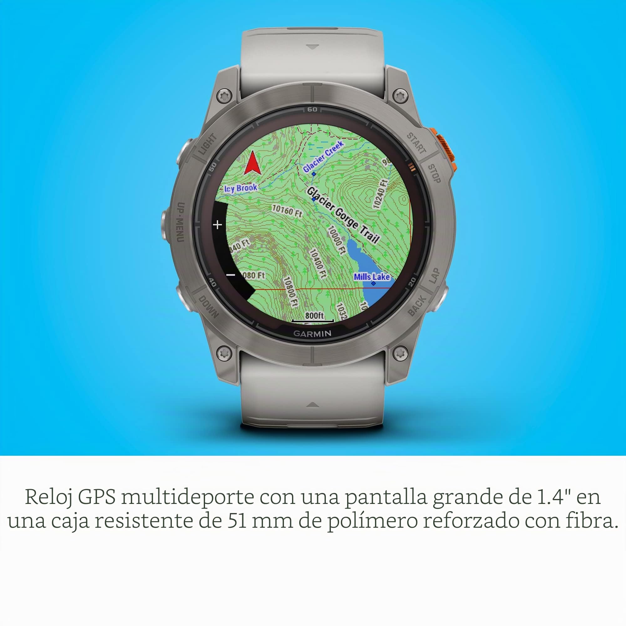Garmin fēnix 7X Pro Sapphire Solar, Reloj Inteligente GPS Multideporte, Linterna integrada, Capacidad de Carga Solar, Gris Niebla/Naranja ámbar