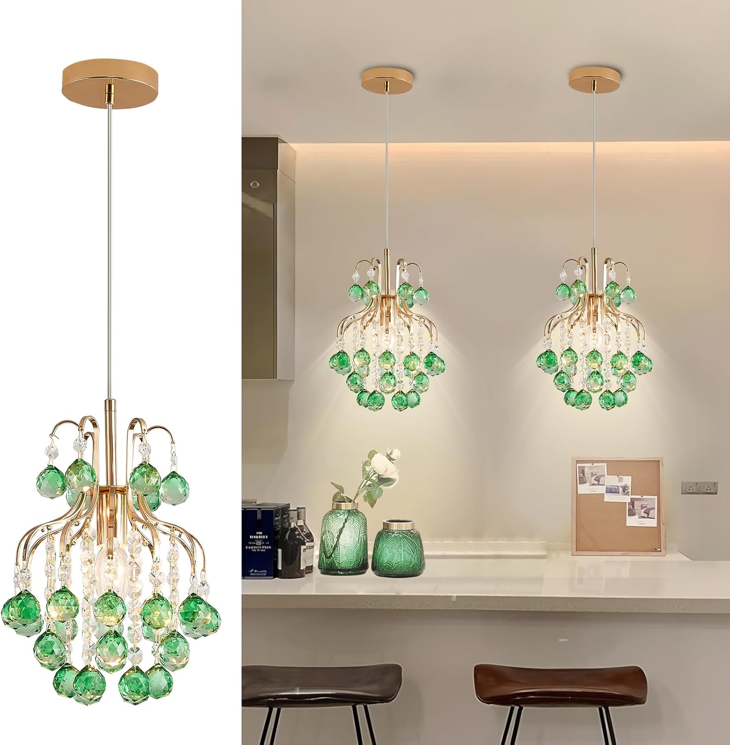 Elegant Mini Chandelier Plug in Crystal Pendant Light,Golden