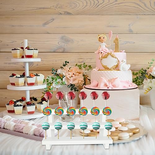 Miniatura 6 de CertBuy 2 soportes de madera para tartas de 3 niveles y 17 agujeros, soporte de exhibición para tartas de 0.16 pulgadas, soporte de exhibición de