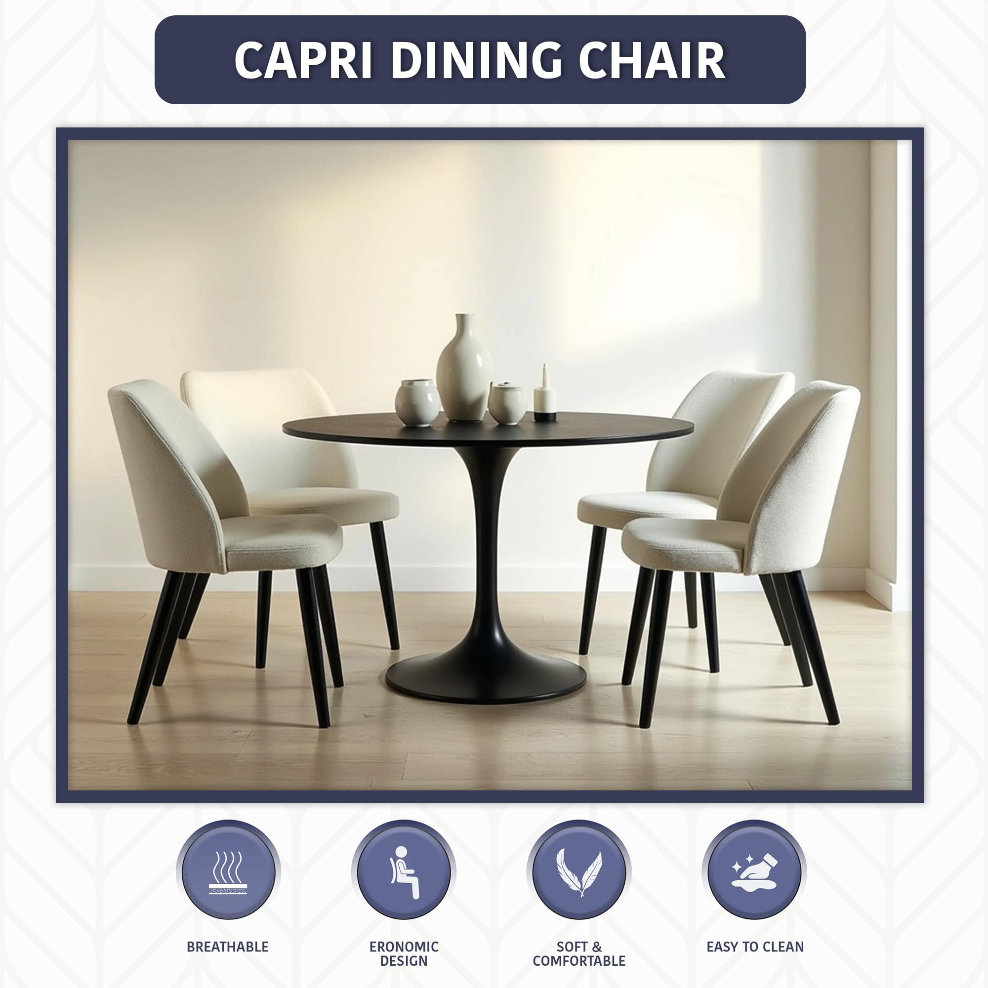 Aykah Capri Dining Chairs Set of 2, Modern Upholstered Dining Room Kitchen Side Chair with Metal Legs, Space Saving, Easy to Assemble (Pistachio Cream, Pistachio Cream) — view 8