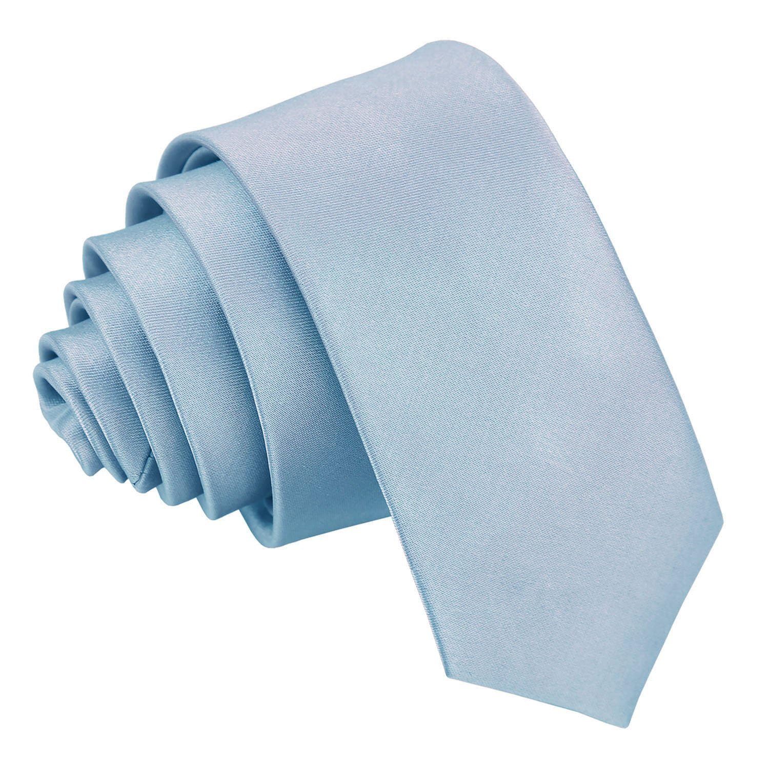 DQT Mens Plain Satin Tie – Wedding, Business & Formal Necktie - Dusty Blue Skinny 5cm