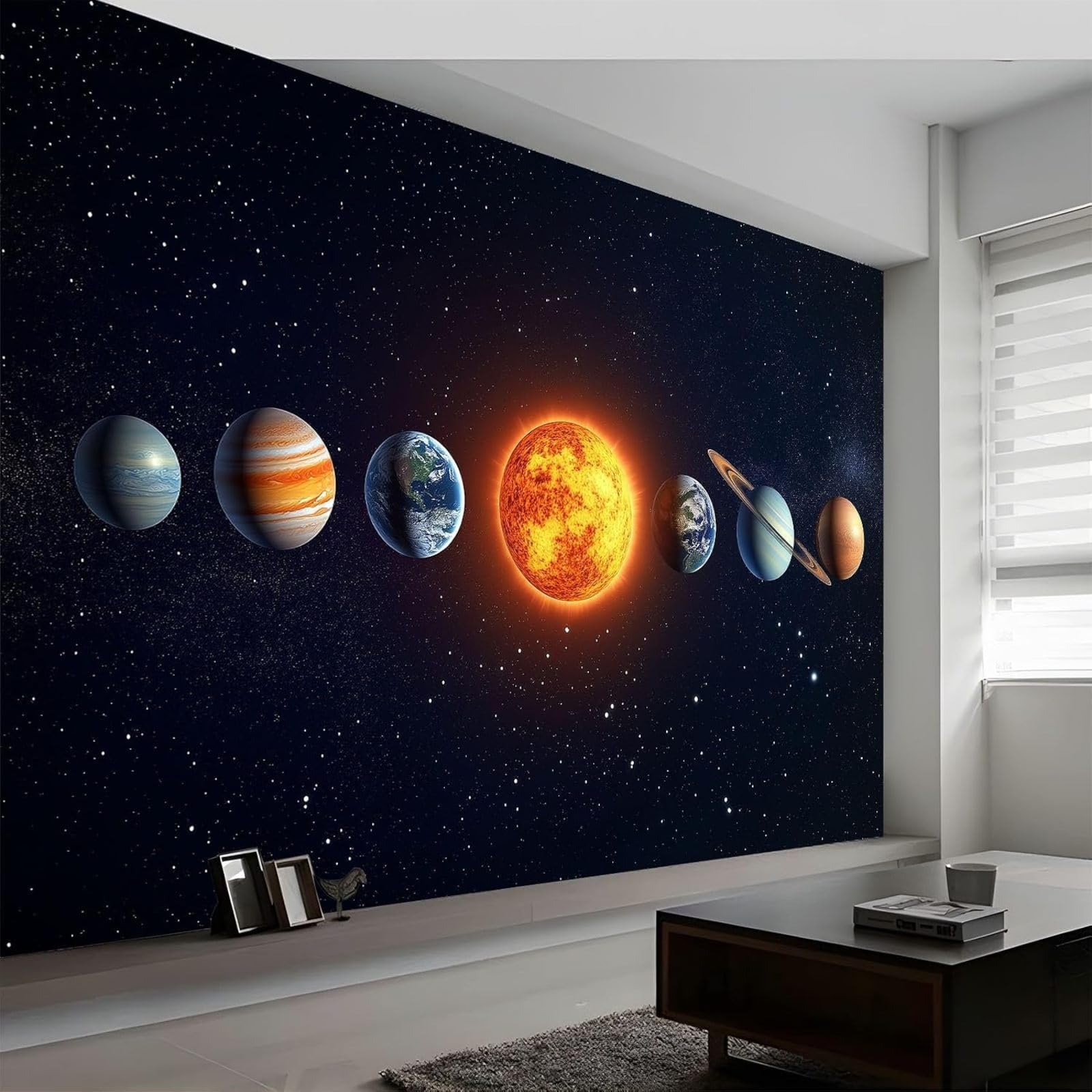 Hgjdjhnf 3D Mural Photo Wallpaper Planets Of The Solar System Wallpaper Wall Decoration Design Pattern Wallpaper Wall Decoration Living Room Bedroom Office Hallway Blue,150Cmx105cm
