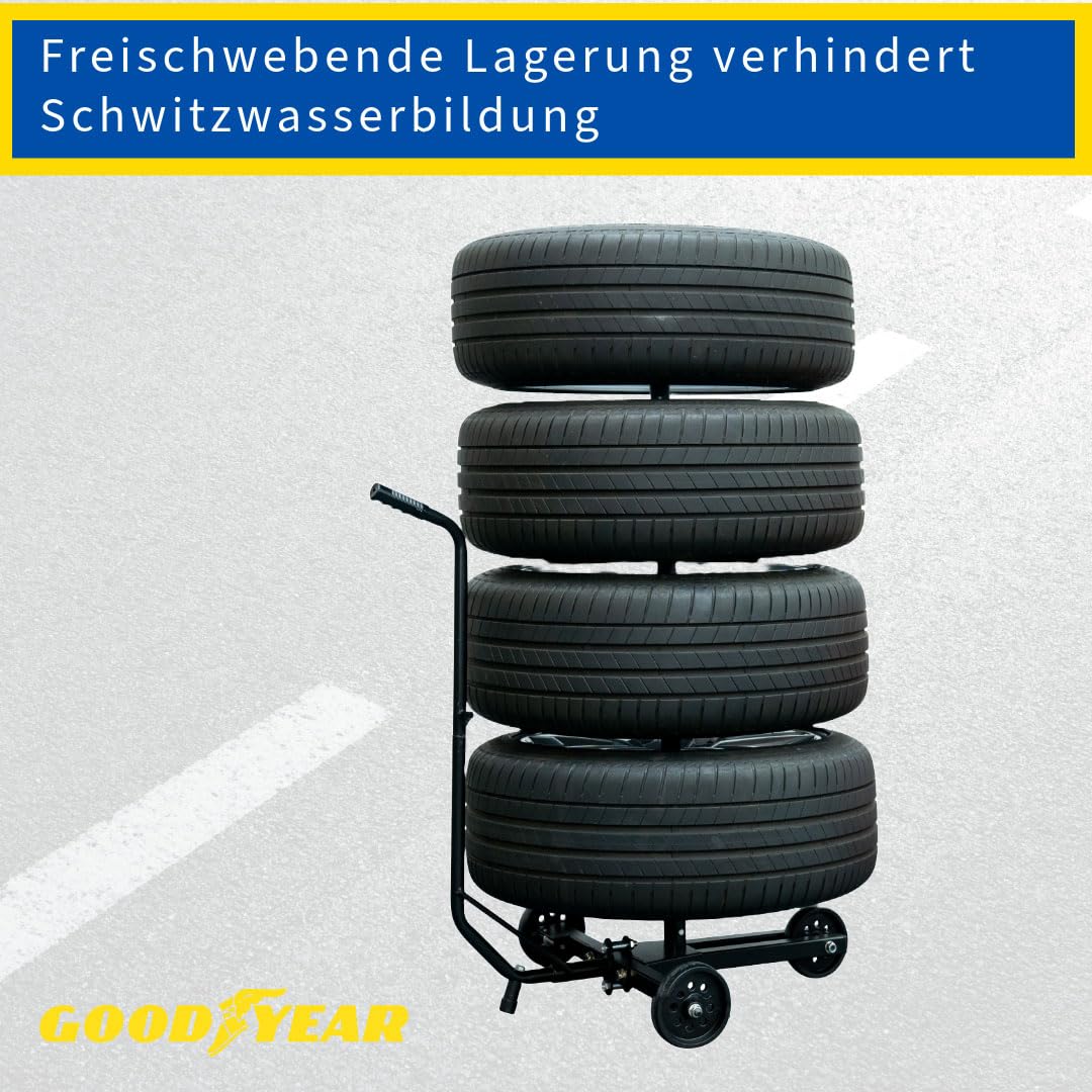 Goodyear Barrette per 4 Pneumatici, salvaspazio e Senza Contatto, con Custodia, Portata Fino a 100 kg, Colore: Nero