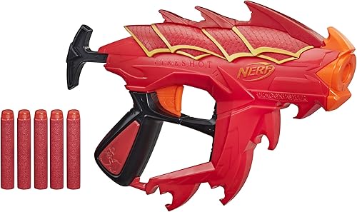 Miniatura 2 de Nerf Dragonpower F0813EU4 - Lanzador de dardos Fireshot inspirado en Dungeons And Dragons., 5 dardos Nerf oficiales, almacenamiento de 4 dardos,
