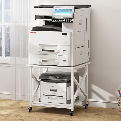 Soporte de impresora grande de 23.6 x 23.6 pulgadas, mesa de impresora cuadrada de 2 niveles con estante de almacenamiento para oficina en casa,