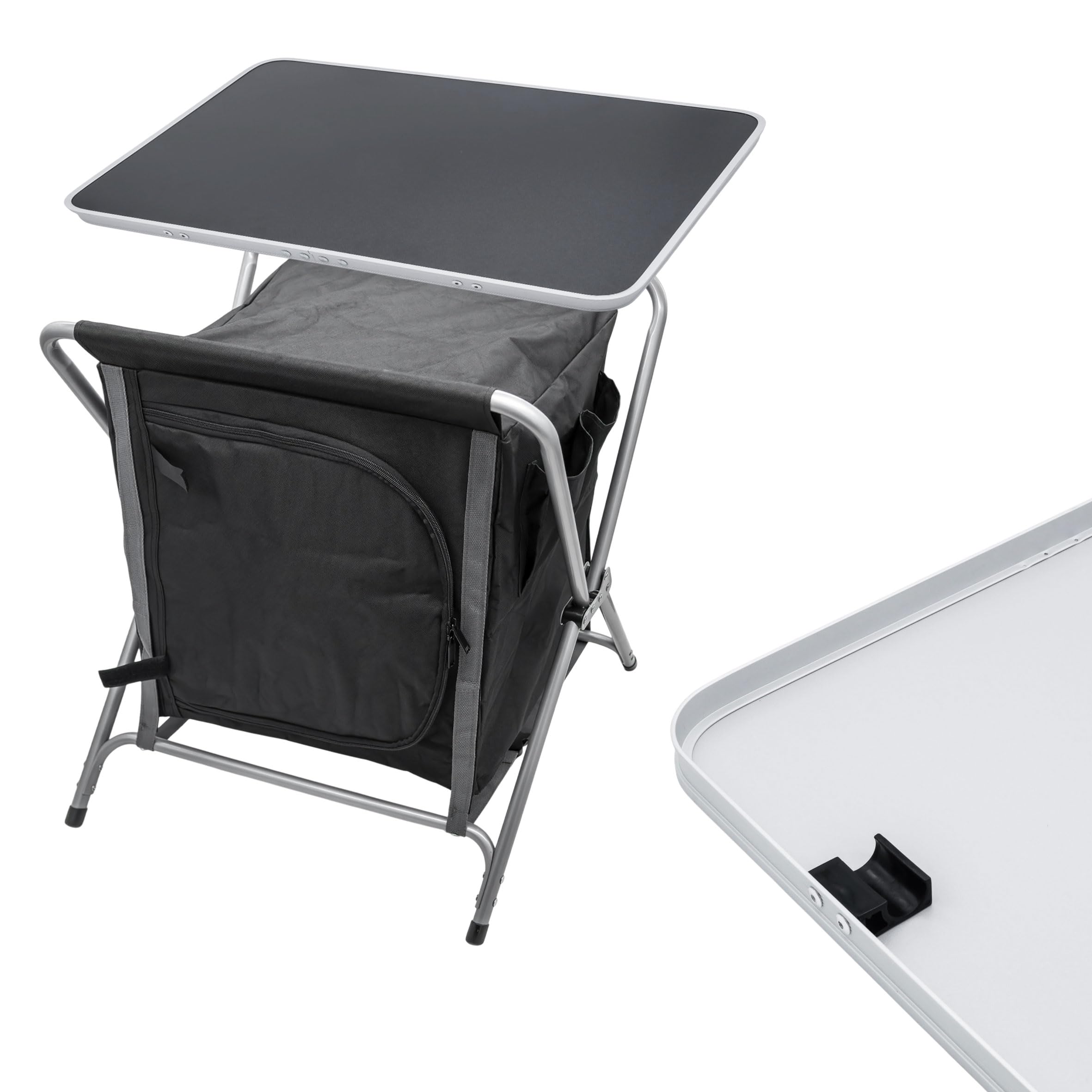 Spetebo Alu Campingschrank Faltbar - 64x60x45cm - Camping Faltschrank Campingtisch Mehrzweckschrank Küche Vorzelt Zubehör - Grau/Schwarz