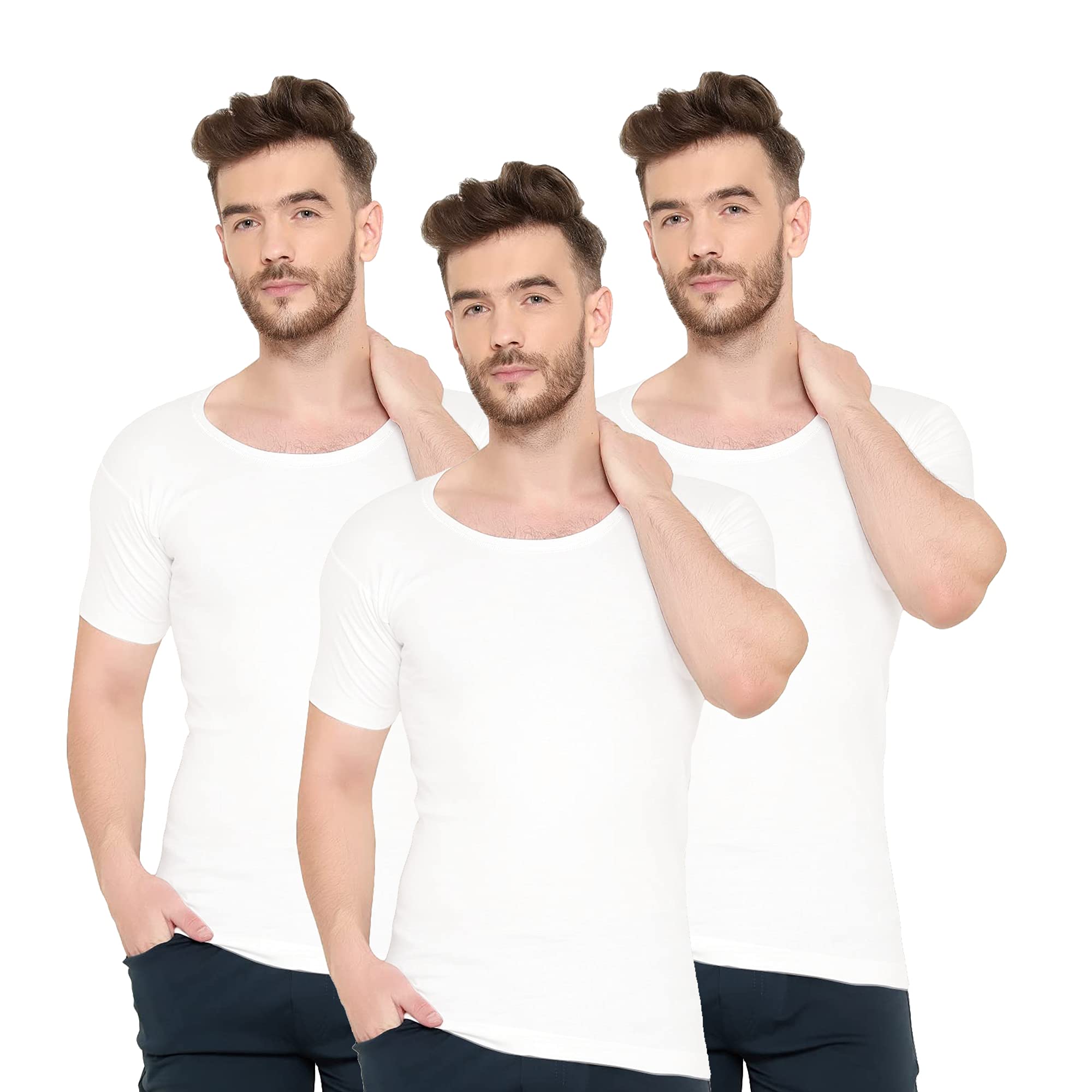 silver stork Men's 100% Cotton Half Sleeve Round Neck Vest – Soft & Breathable Dailywear Baniyan, Pack of 2/3/5/10 (White)-picture-41