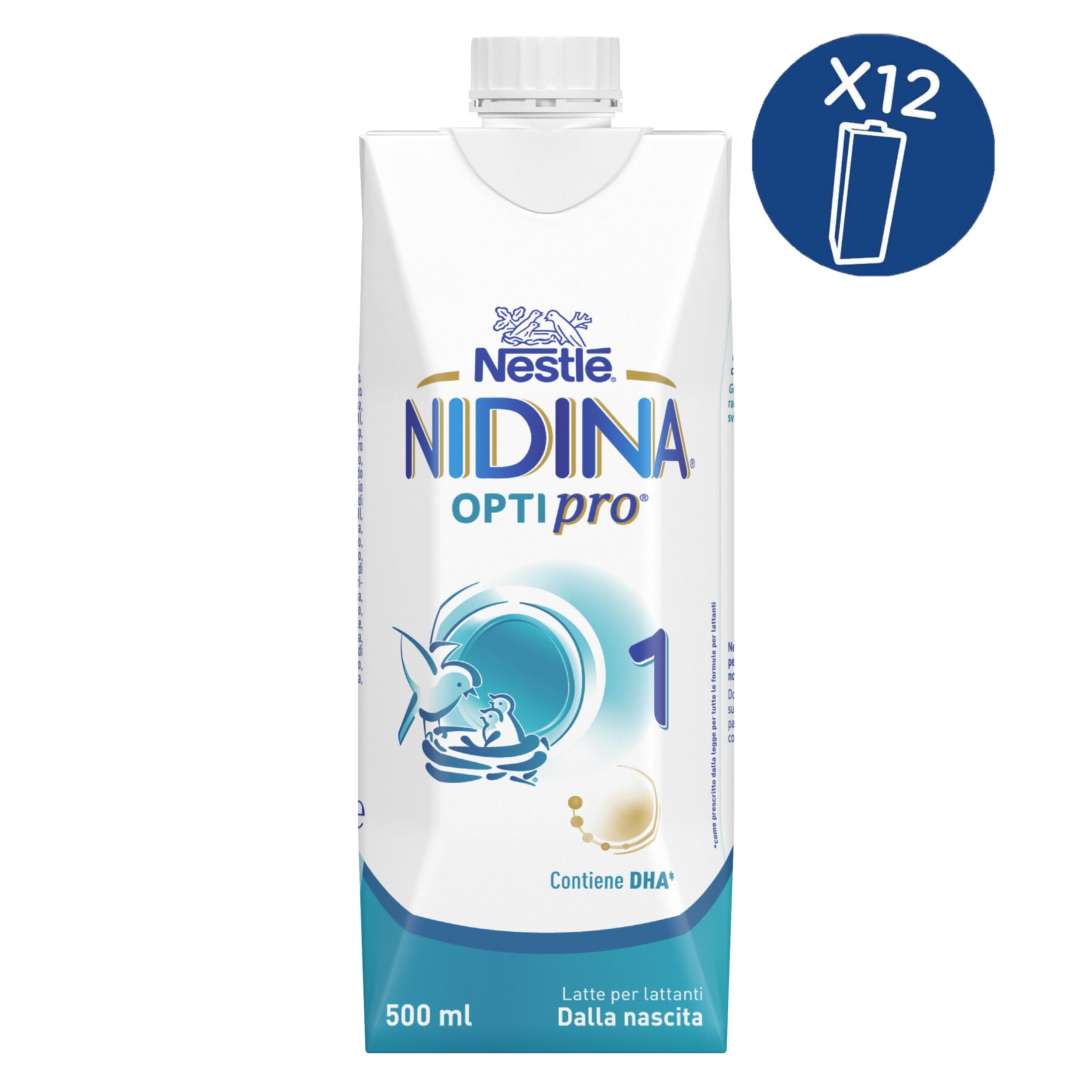 NESTLÉ NIDINA Optipro 1 Latte per Lattanti Liquido dalla nascita, 12 Brick da 500ml (6L)