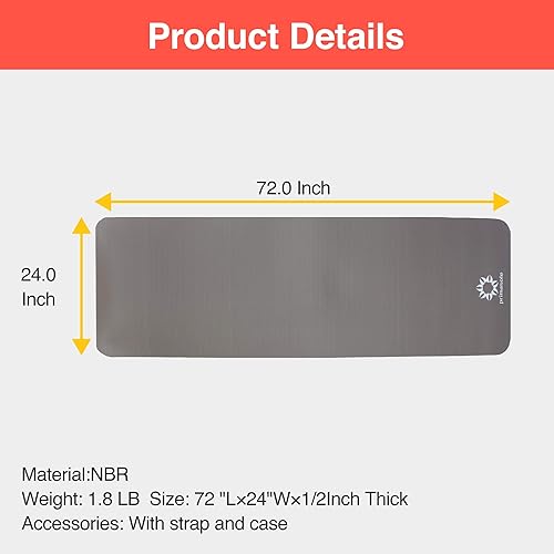 Miniatura 6 de Primasole - Tapete de ejercicio grueso de 12 con correa de transporte y estuche, para yoga, pilates, fitness en casa y gimnasio, 72 pulgadas de