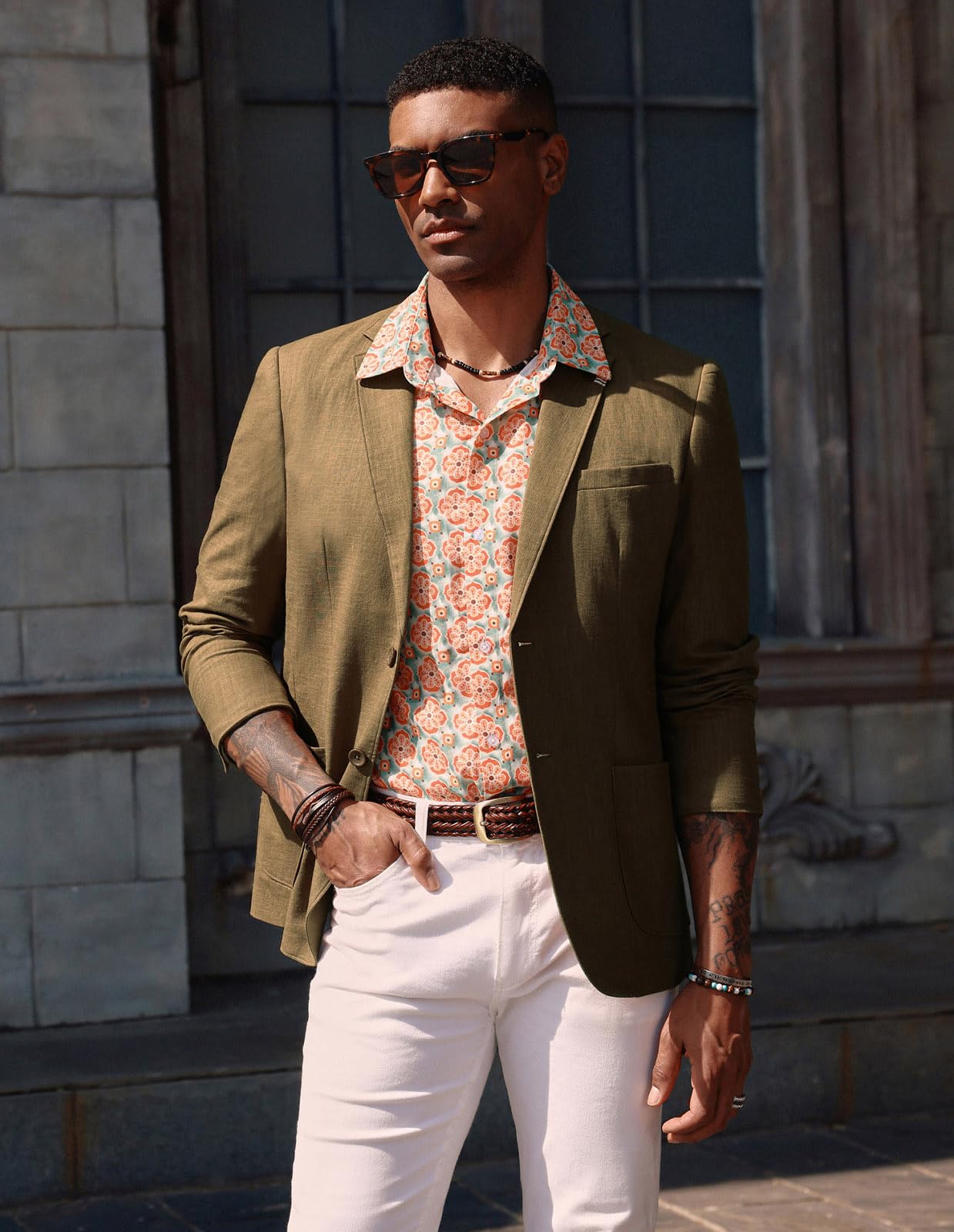 PJ PAUL JONES Blazer en lin moderne pour homme - Veste de loisirs - Coupe droite - 2 boutons - Veste de costume d'affaires