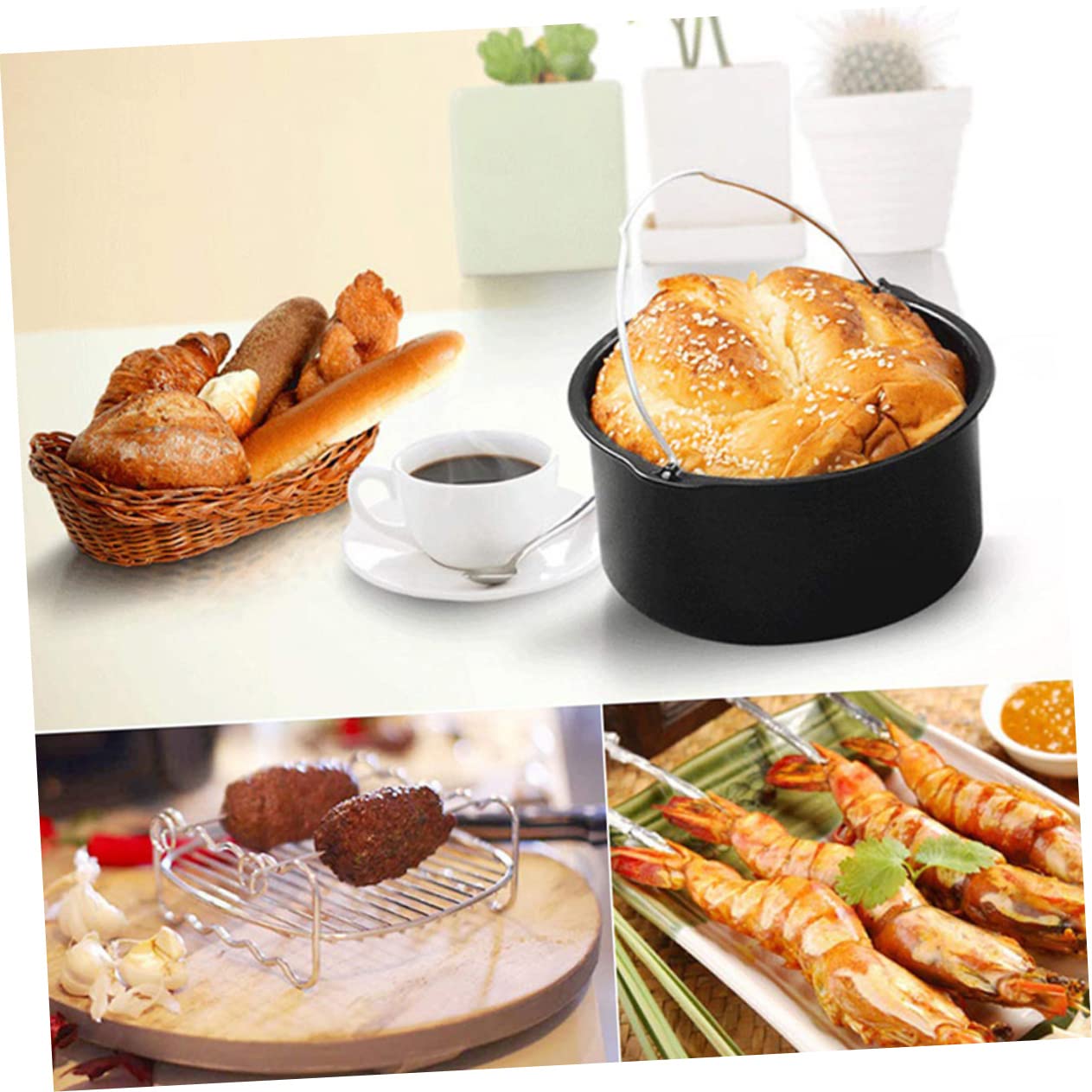 6 Stück Backform aus Edelstahl für Heißluftfritteusen, 7 Zoll | Küchenhelfer für Kochen und Frittieren, Spülmaschinengeeignet, Praktisches Zubehörset