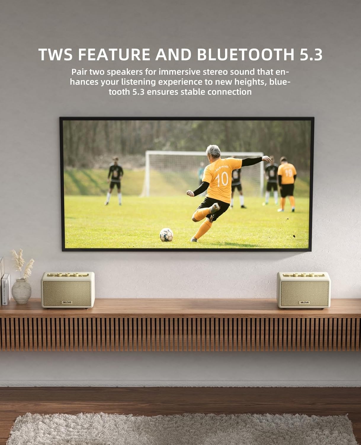 MLOVE A200 Enceinte Bluetooth Portable avec entrée auxiliaire, Emplacement pour Carte Micro SD, Port USB, Caisson de Basses Puissant, couplage TWS, Batterie Longue et Puissance de (Blanc)