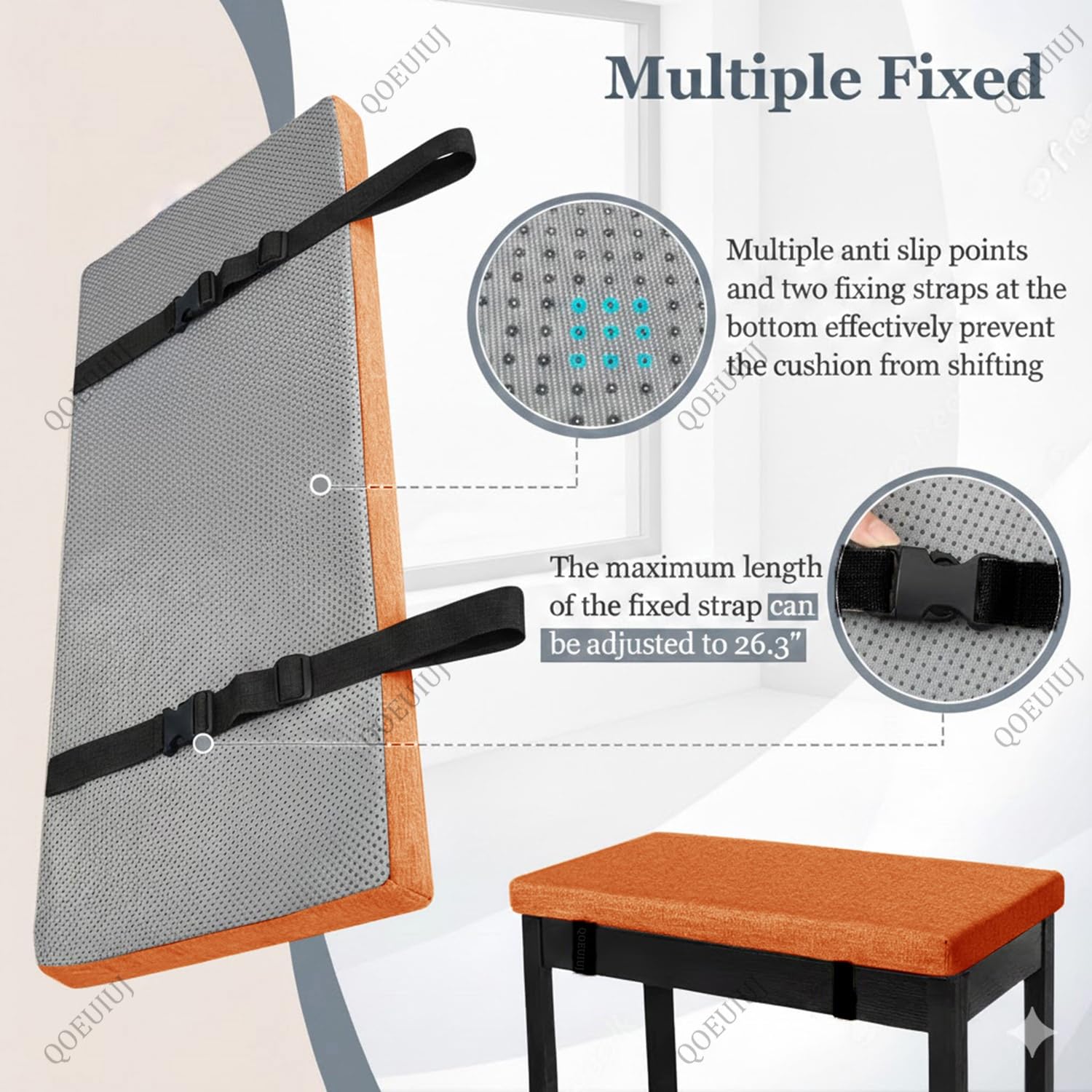 Generico Cuscino per Panca Su Misura con Cinghie Elastiche Spessore in Lino Antiscivolo Imbottitura in Spugna 45D ad Alta Densità per Panca Scarpiera Ingresso Cucina e Finestra(Grigio,140x40cm)