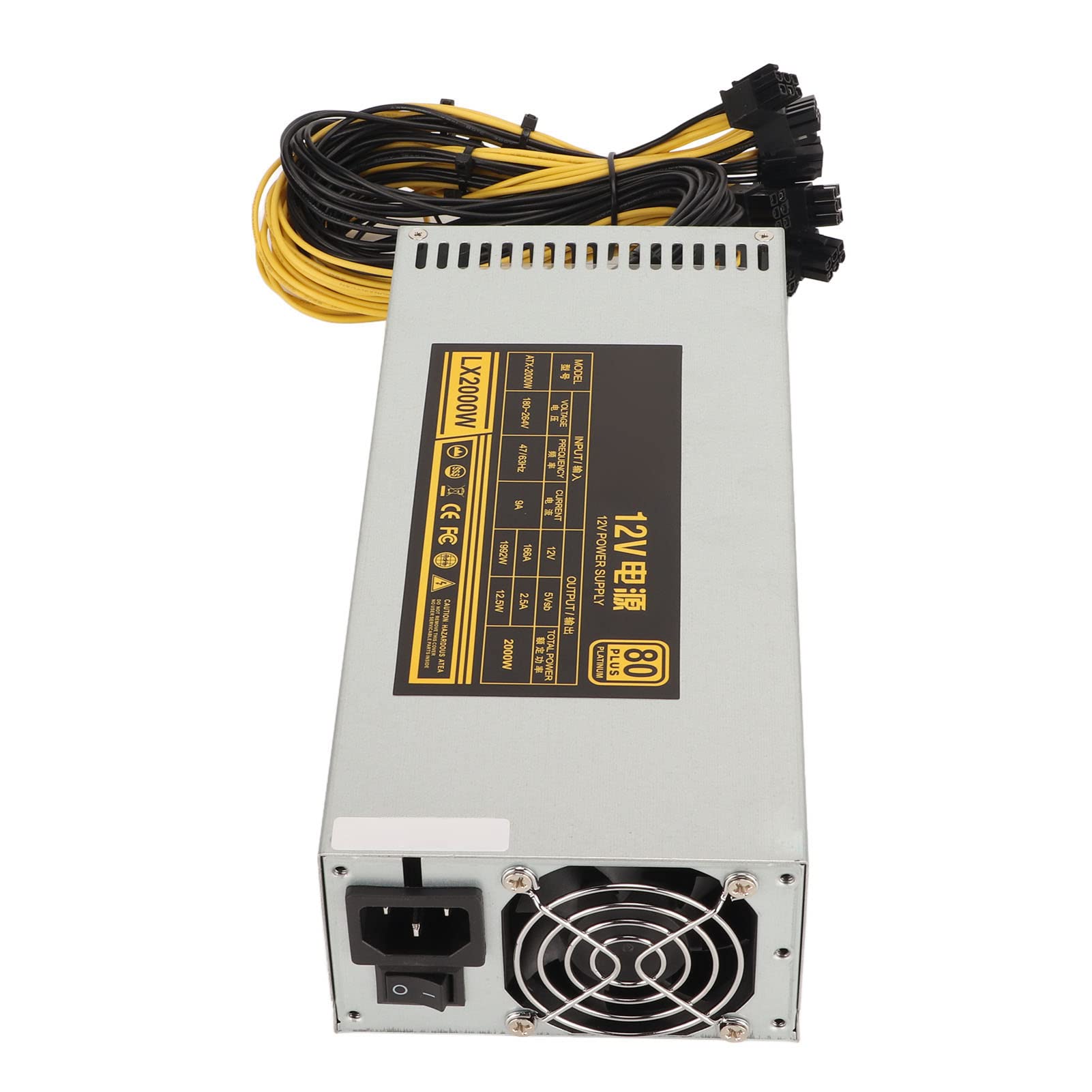 2000W Mining Power Supply Support 8 GPUs GPU Mining Rig, PC 2000W Mining Power Supply PSU, 180‑264V Single Channel 2U PSU PC Mining Power Supply