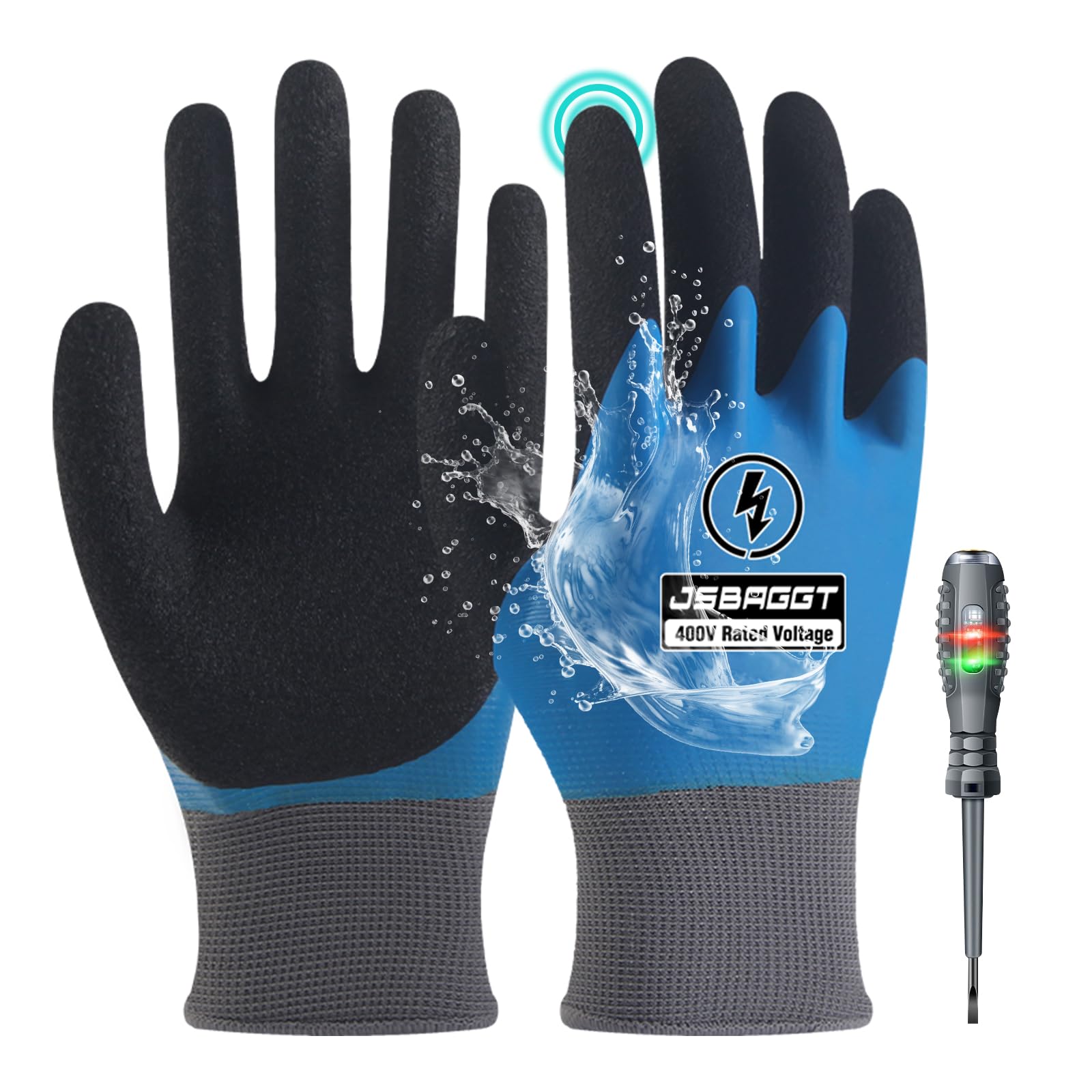 Guantes aislados para electricista de 400 V, resistentes a alto voltaje, ignífugos, totalmente impermeables y microespuma, agarre antideslizante mejorado para trabajo eléctrico (azul, 1