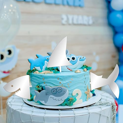 Miniatura 4 de Gyufise Juego de 3 piezas de decoración de pastel de tiburón acrílico para decoración de tartas de aleta de tiburón para animales del océano, fiesta