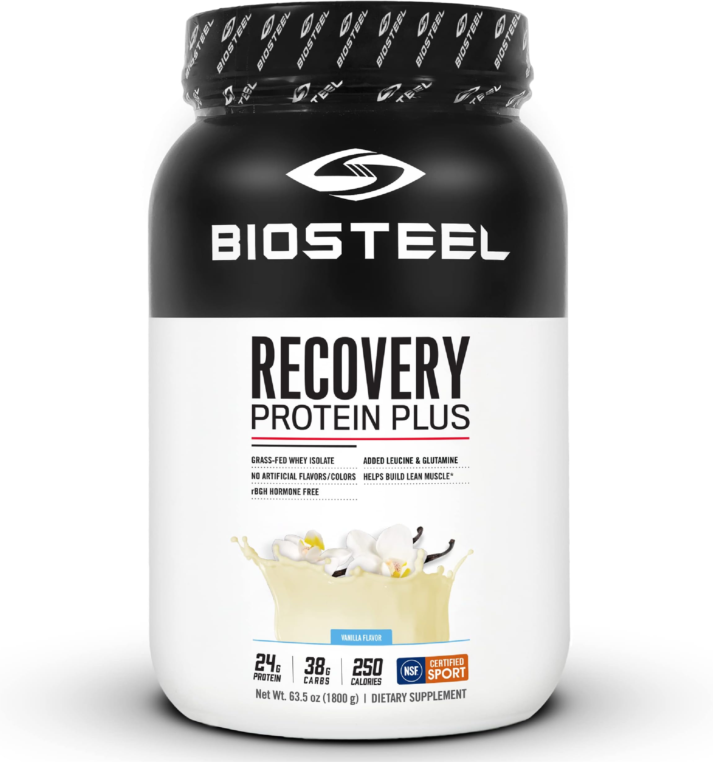BIOSTEEL Recovery Protein Plus Powder Supplement, Grass-Fed and Non-GMO Formula, Vanilla, 27 Servings