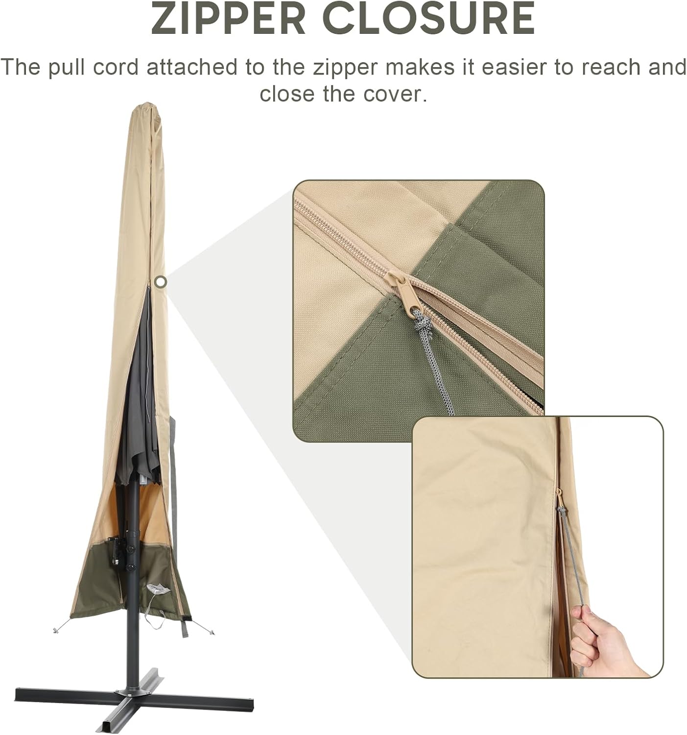 COWVIE Outdoor Umbrella Cover for 9ft to 12ft Patio Cantilever Umbrella and Parasol, Upgraded 600D UV-Resistant Umbrella Cover with Zipper and Rod for Patio Offset Umbrella